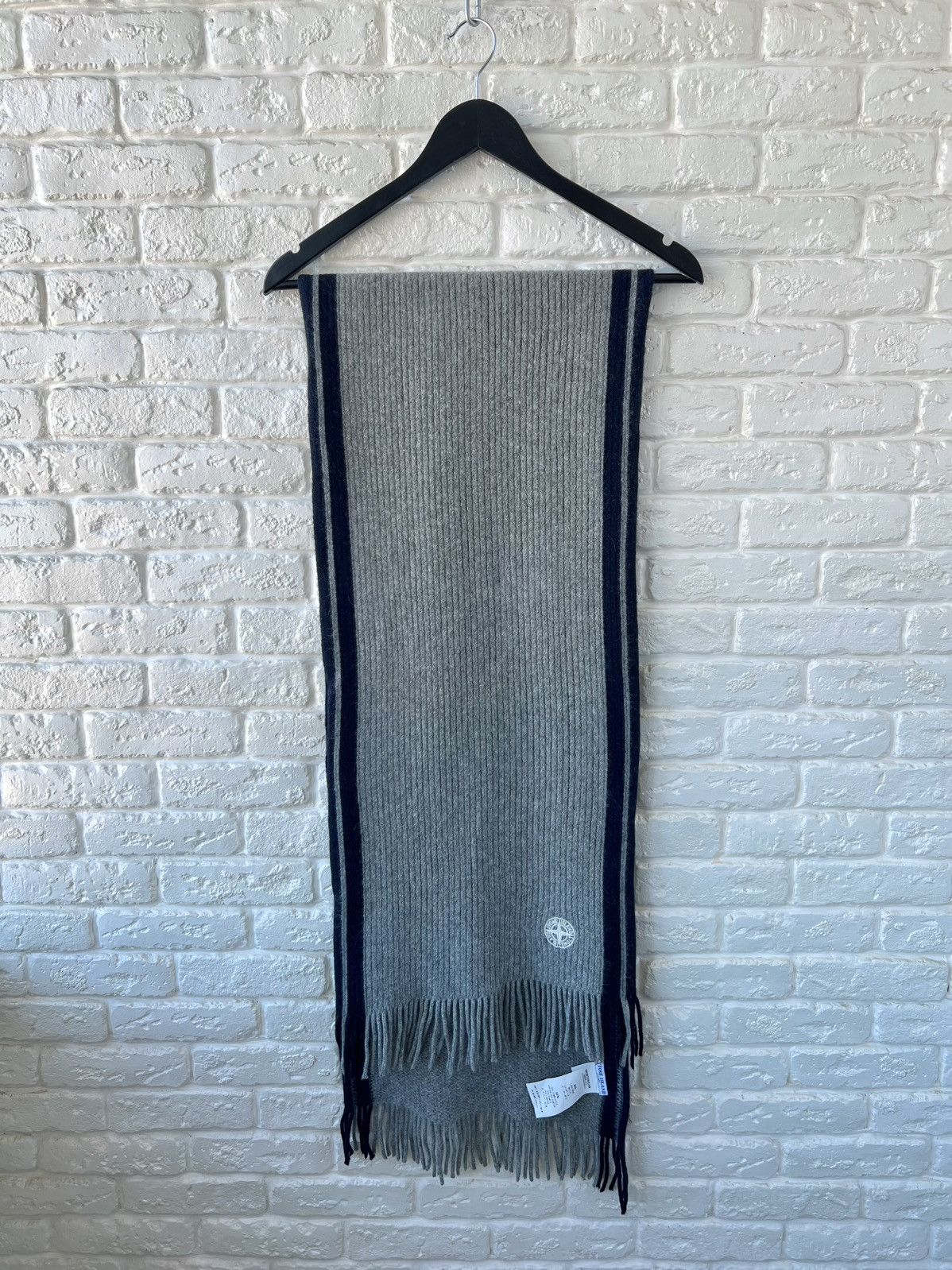 Stone Island Stone Island Gray Wool Logo Knit Scarf Size ONE SIZE - 3 Thumbnail