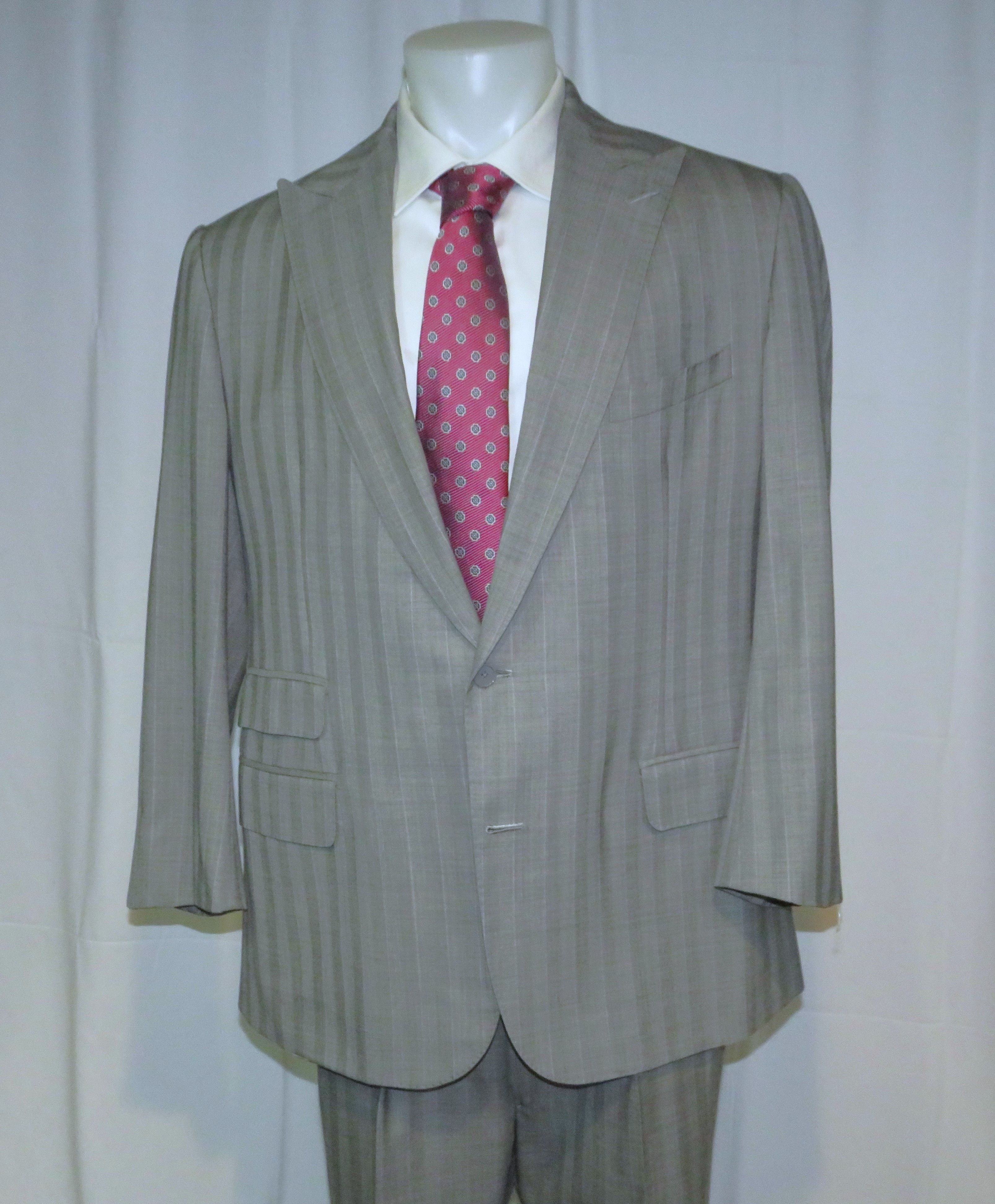 Alan Flusser Gray Stripe Bespoke Peak Lapel Two Button Suit 42R Size 42R - 3 Thumbnail