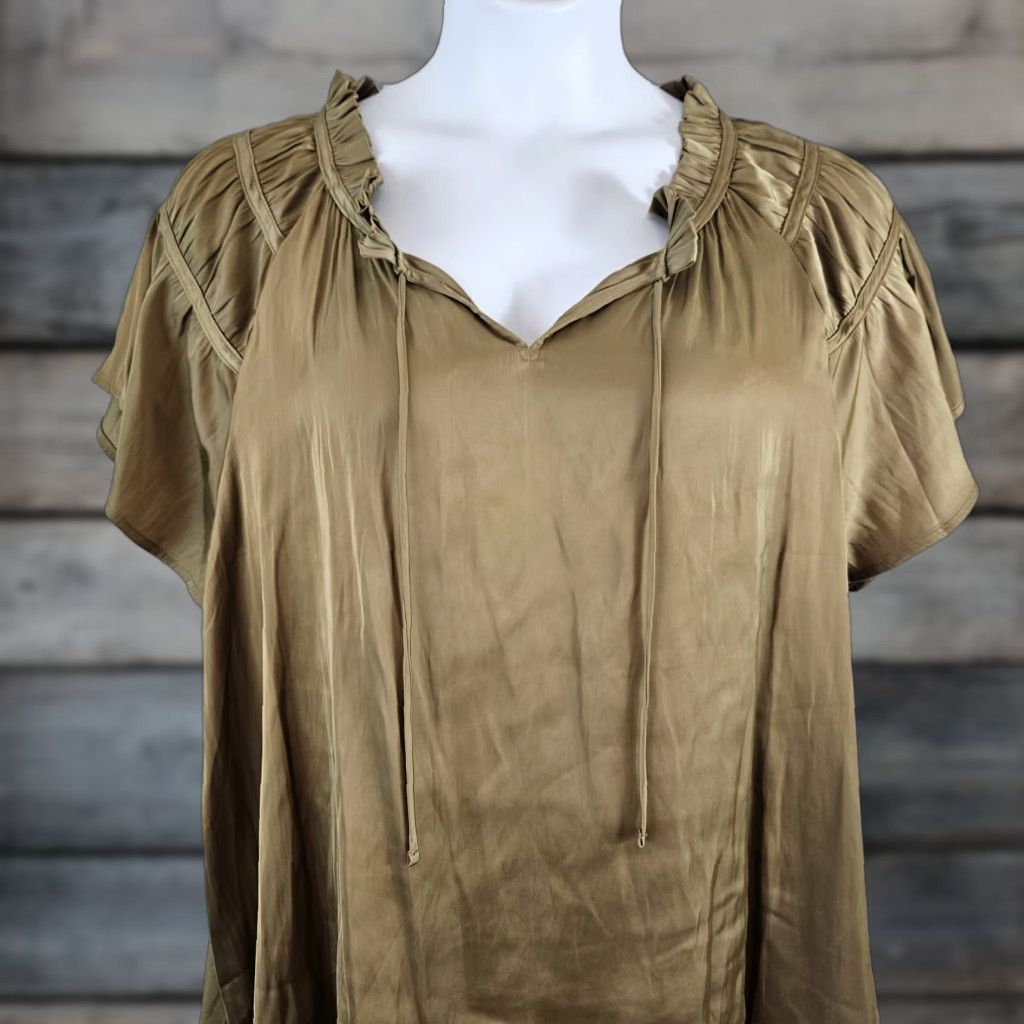 Vintage Lane Bryant Womens Top Sz 22/24 Solid Green Short Sleeve Blouse Shirt Plus Size Green Womens Size 3XL / US 20-22 - 1 Thumbnail