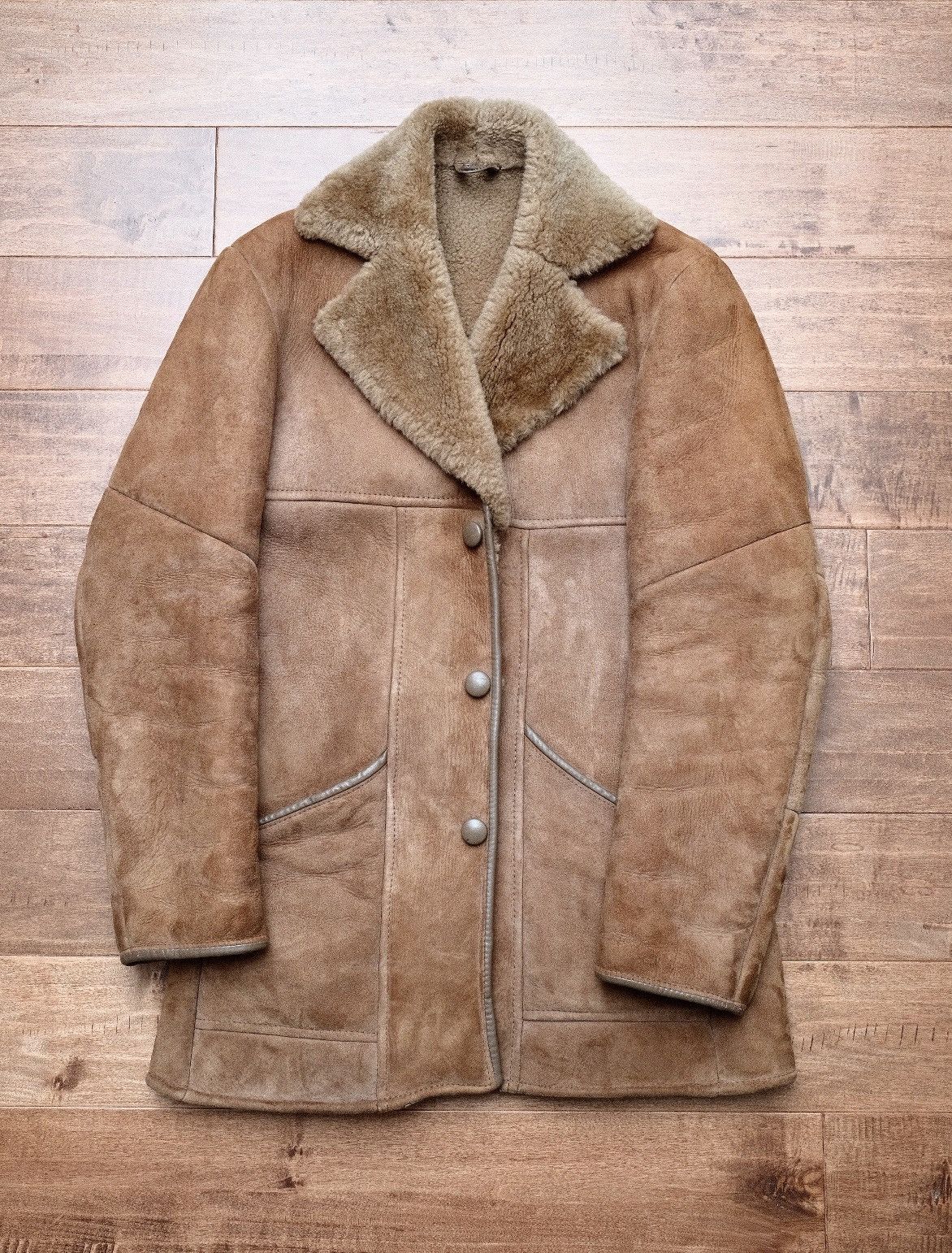 image of New Zealand Outback Vintage High Quality Shearling Coat in Light Brown, Men's (Size Small)