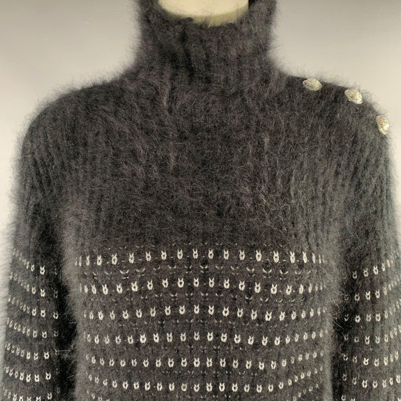 Balmain BALMAIN Size 6 Black Silver Angora Woven Pull On Sweater Size M / US 6-8 / IT 42-44 - 2 Thumbnail
