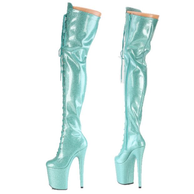 Other Flamingo Aqua Glitter Patent 3020 Thigh High 4 " Platform Bo Size US 6 / IT 36 - 1 Thumbnail