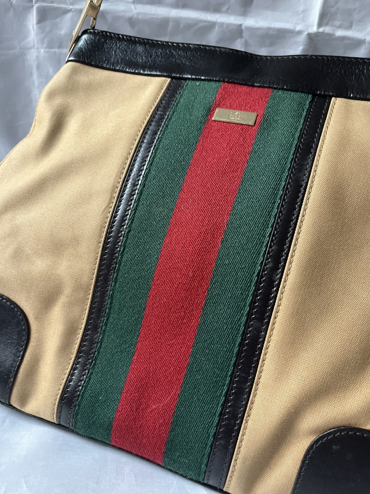Gucci GUCCI Web Sherry Line Shoulder Bag Canvas Beige Gold Size ONE SIZE - 3 Thumbnail