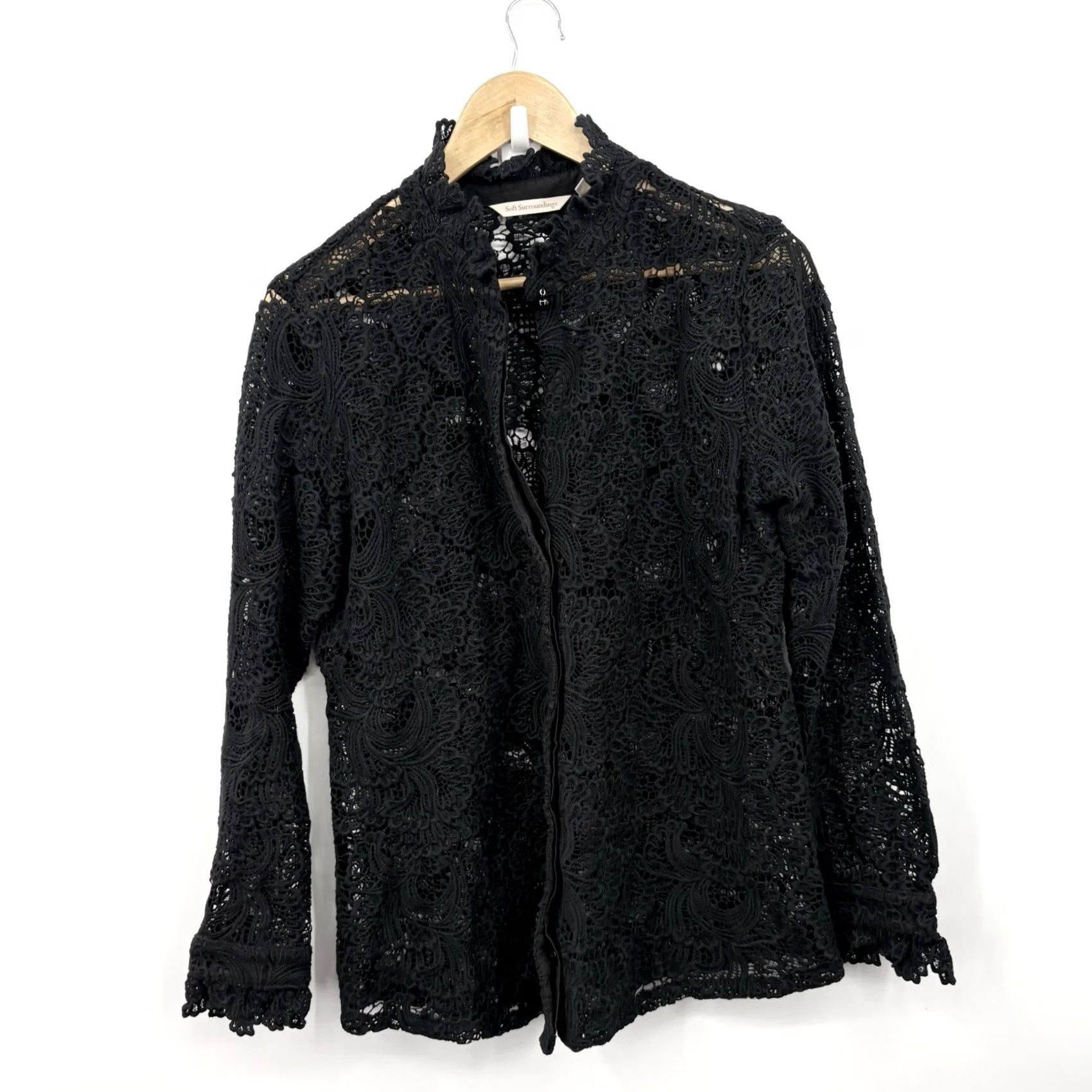 Soft Surroundings Soft Surroundings Top Medium Crochet Lace Dark Romantic Whimsigoth Witchy Fairy Blouse Black Womens Size M / US 6-8 / IT 42-44 - 3 Thumbnail