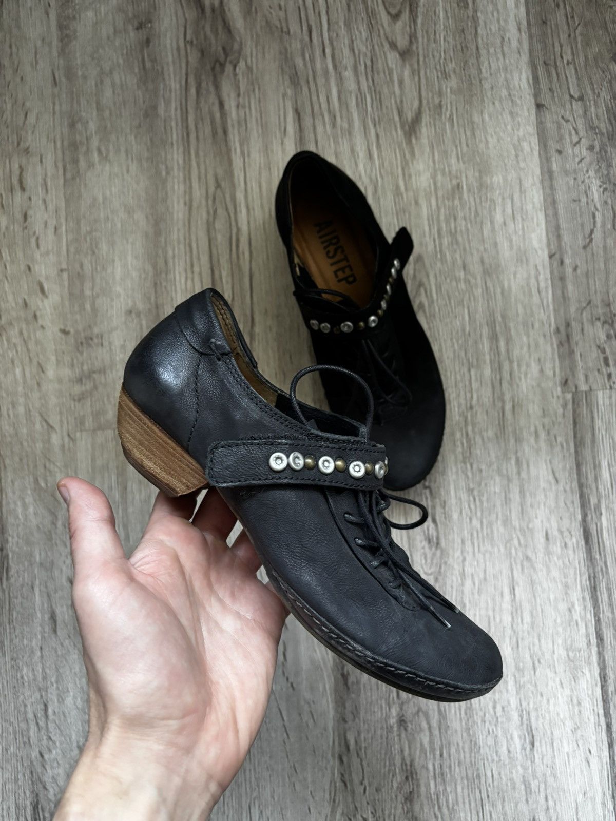 A.S.98 A.S. 98 (AirStep) Leather Studded Low-Heel Shoes – Black Size US 6.5 / IT 36.5 - 1 Thumbnail