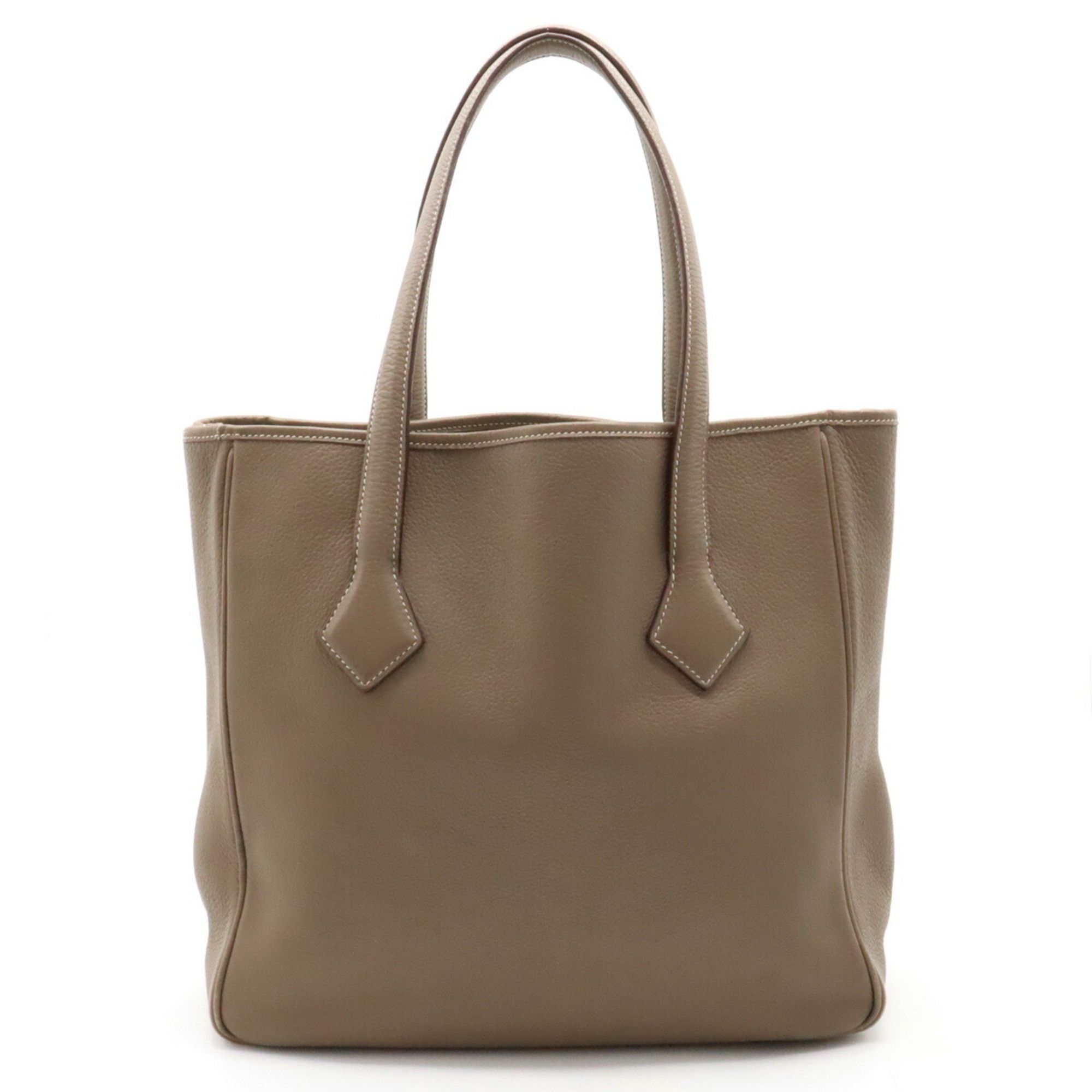 image of Hermes Victoria Cabas 32 Tote Bag Shoulder Leather Etoupe Greige □K Engraved in Etoupe Gray, Women'
