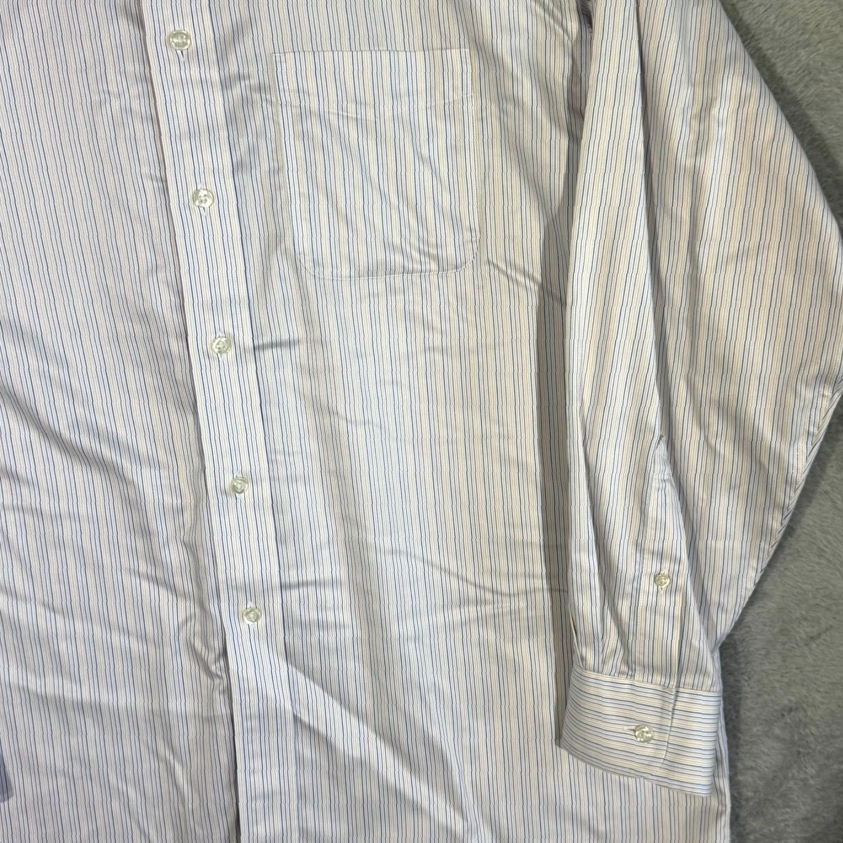Roundtree & Yorke Gold Label Dress Shirt Mens 16/34 White Blue Striped 100% Cotton Formal Shirt Size 42R - 5 Thumbnail