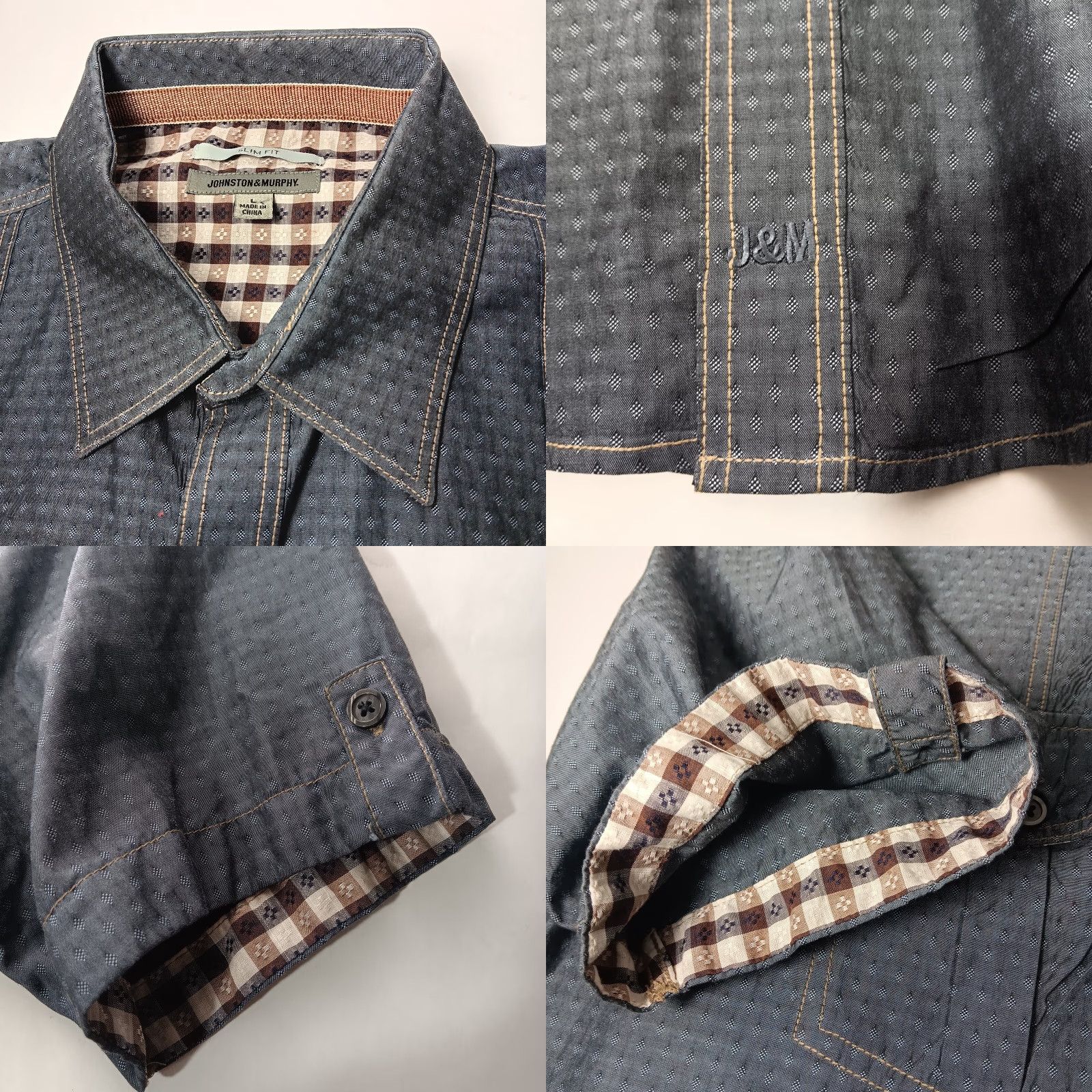 Johnston & Murphy Johnston & Murphy Shirt Men L Slim Blue Diamond Woven Cotton Button Up Short Sleeve Collared Button-Front Shirt Size US L / EU 52-54 / 3 - 8 Thumbnail