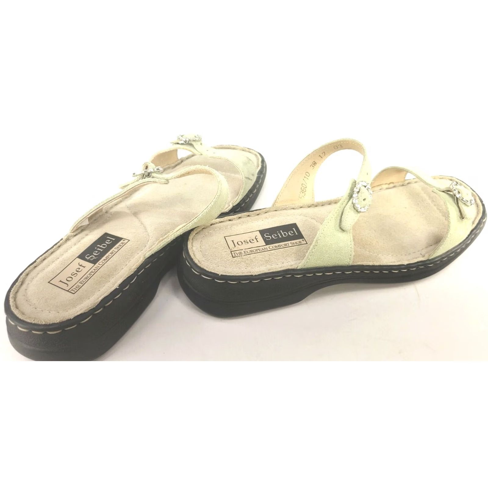 Vintage Josef Seibel Slide Sandals Womens 7.5 Mint Green Suede Buckle Strap Casual Wedding Party Travel Style Size US 8 / IT 38 - 4 Thumbnail