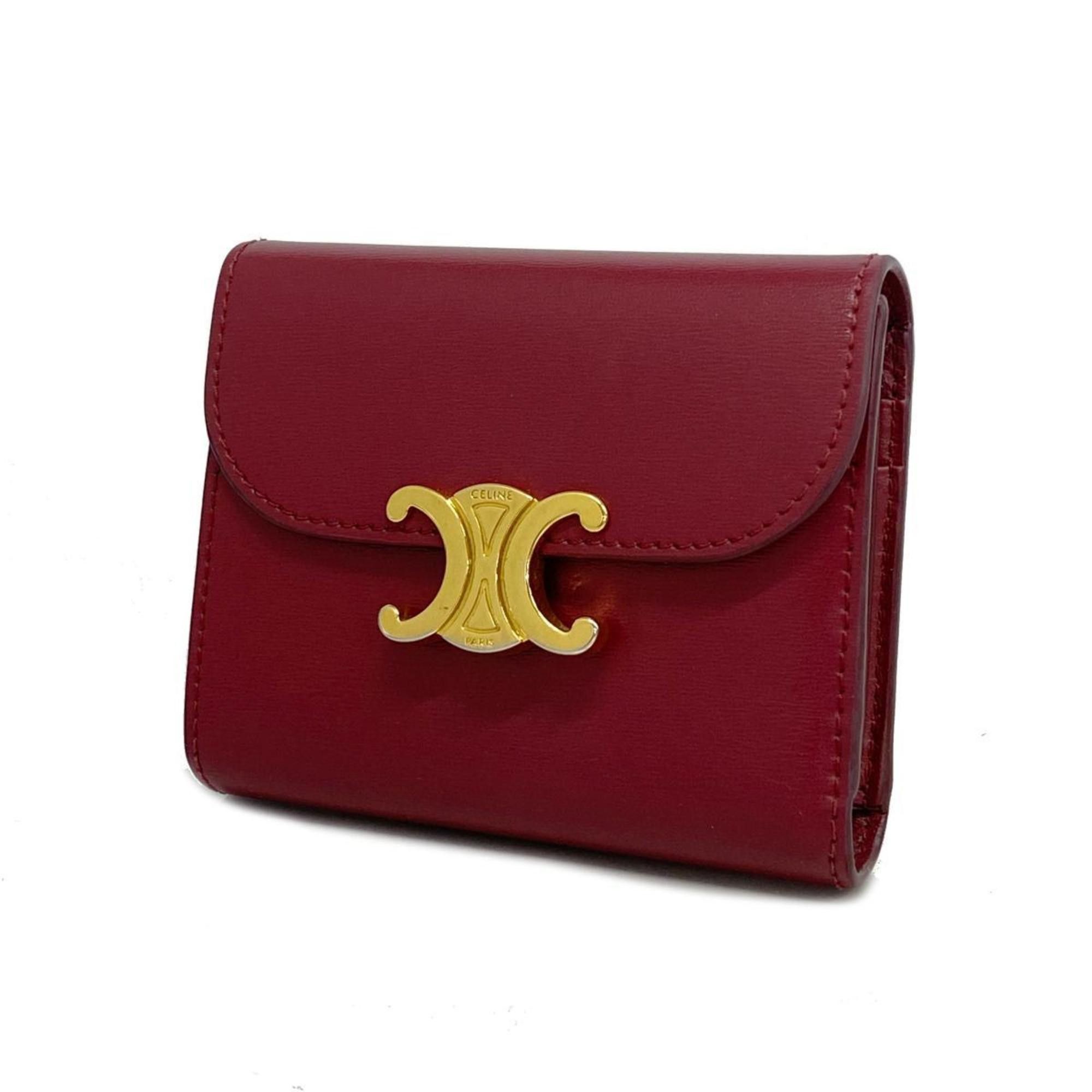 image of Celine Tri-Fold Wallet Triomphe Leather Red Women's in Red Color