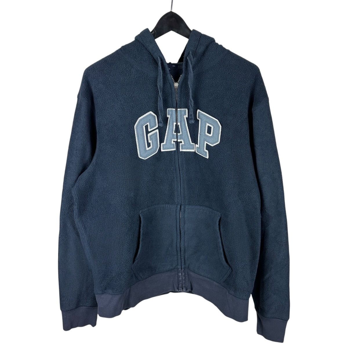 Gap × Vintage Vintage Y2K GAP Blue Fleece Spellout Full Zip Hoodie Size US L / EU 52-54 / 3 - 1 Thumbnail