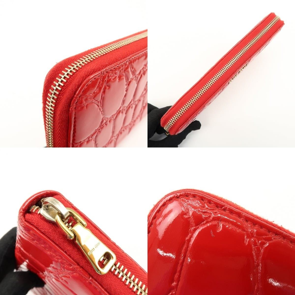 Miu Miu Miu Miu Patent Embossed Leather Zippy Wallet Red Size ONE SIZE - 5 Thumbnail