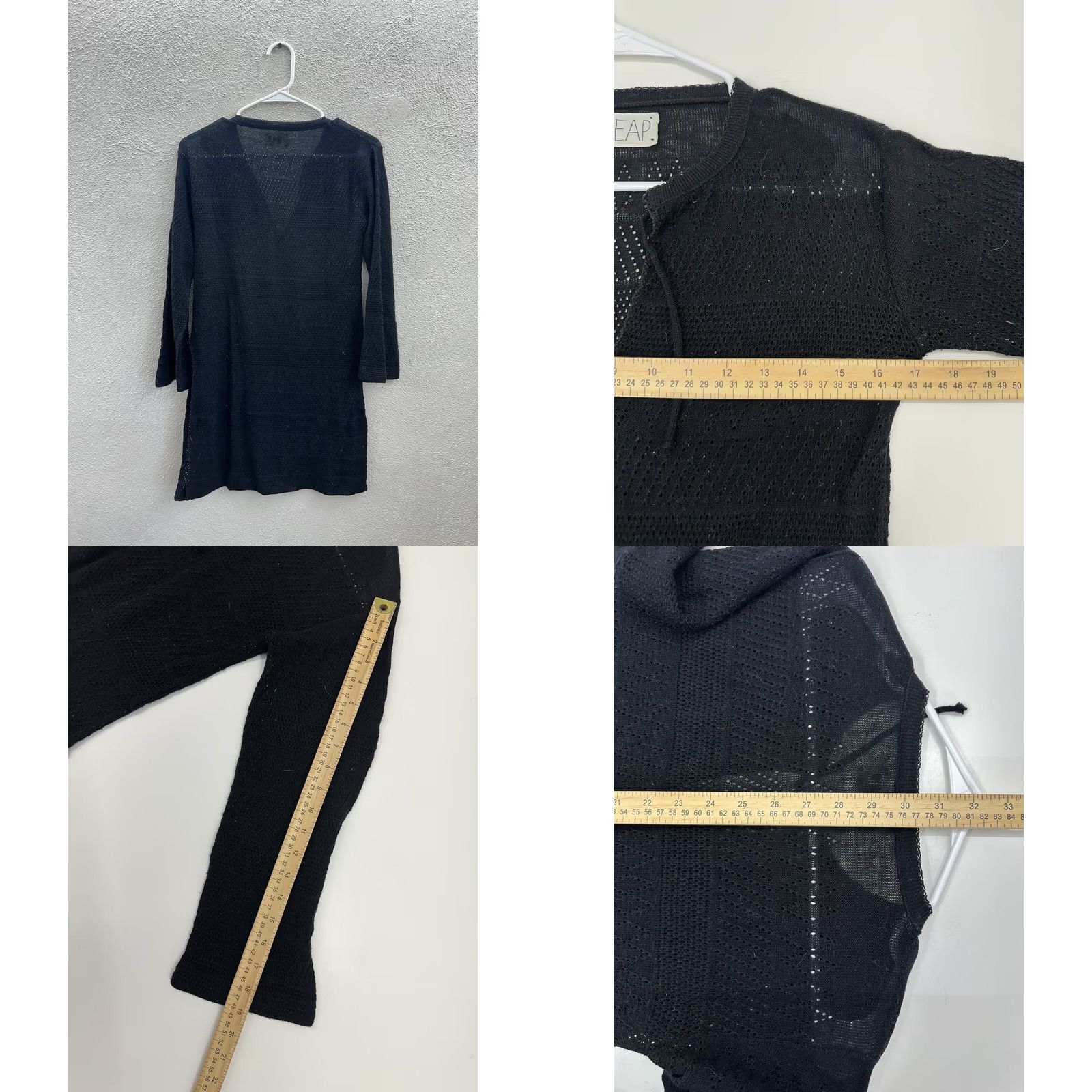 Vintage VINTAGE Leap Cover Up Womens Long Sleeve Black Open Knit Side Slits 80s 90s Womens, Size 10 Size L / US 10 / IT 46 - 8 Thumbnail