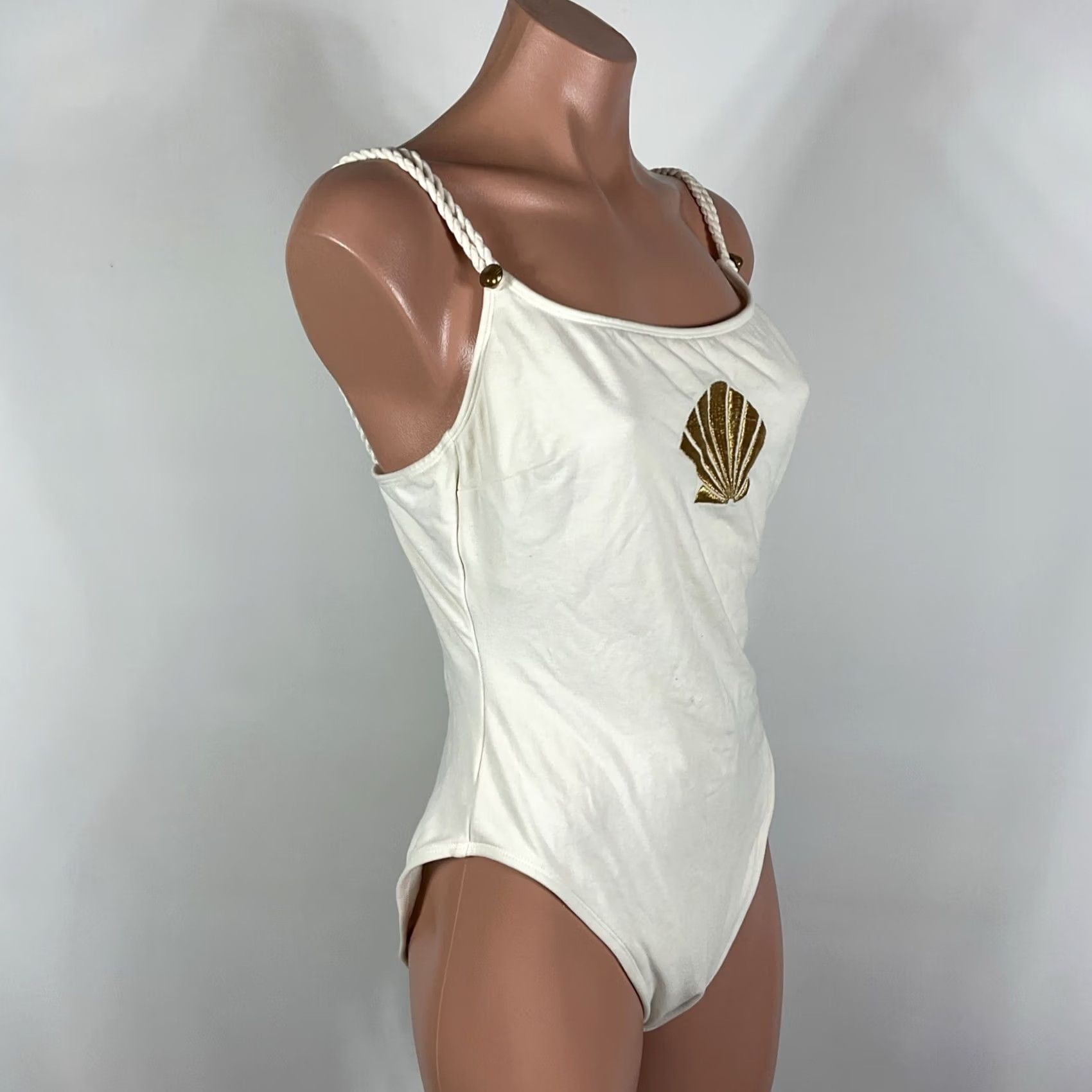 Vintage VINTAGE La Blanca One Piece Swim Suit Ivory 80s 90s High Cut Spaghetti Shell Pattern Cotton Size 16 Womens Size XXL / US 16-18 / IT 52-54 - 4 Thumbnail
