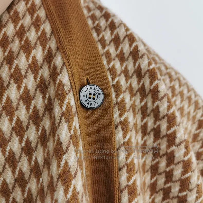 Hermes Hermes Cashmere houndstooth V-neck long coat Size XXS / US 00 / IT 34 - 3 Thumbnail