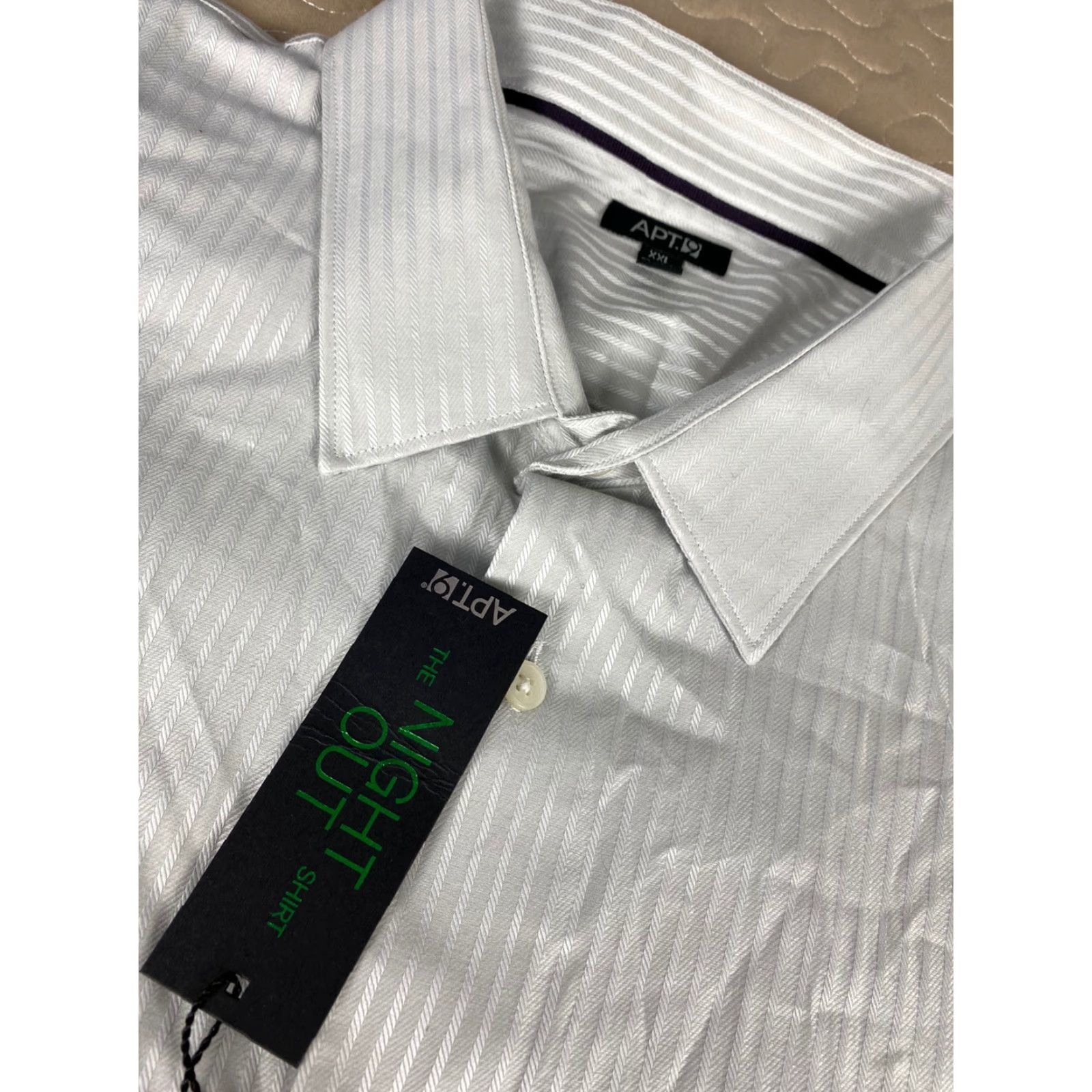 Apt. 9 Apt 9 Night Out Dress Shirt Button Down Brand New Mens 2XL XXL Gray Stripes Size 48R - 3 Thumbnail