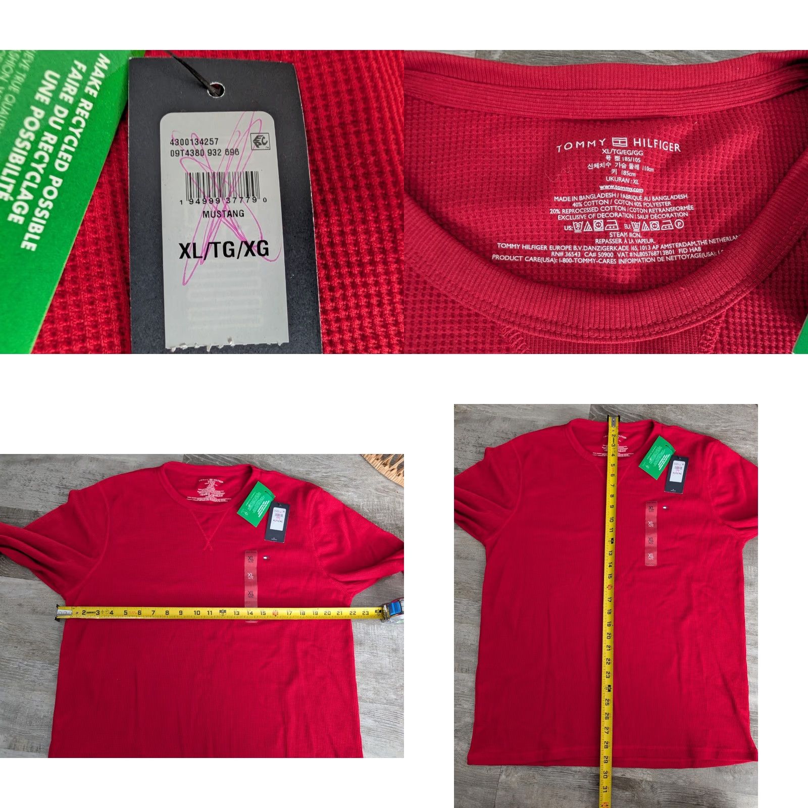 Tommy Hilfiger NWT Tommy Hilfiger Men's Thermal Long Sleeve Shirt Size XL Mustang Red Waffle Size US XL / EU 56 / 4 - 8 Thumbnail