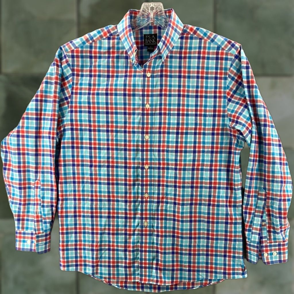 Jos. A. Bank Jos A Bank Traveler Shirt Mens Medium Blue Red Stripes Shirt Mens Regular XS? Size US M / EU 48-50 / 2 - 1 Thumbnail