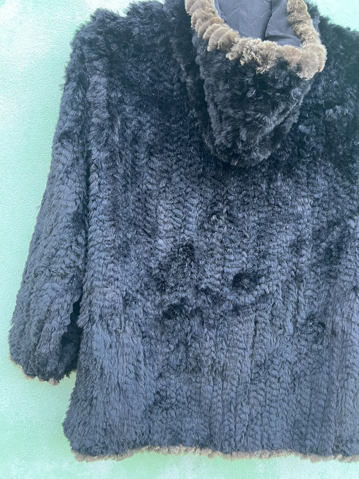 Leather Furugi USED vintage 100% silk rabbit fur reversible jacket Size US L / EU 52-54 / 3 - 14 Thumbnail