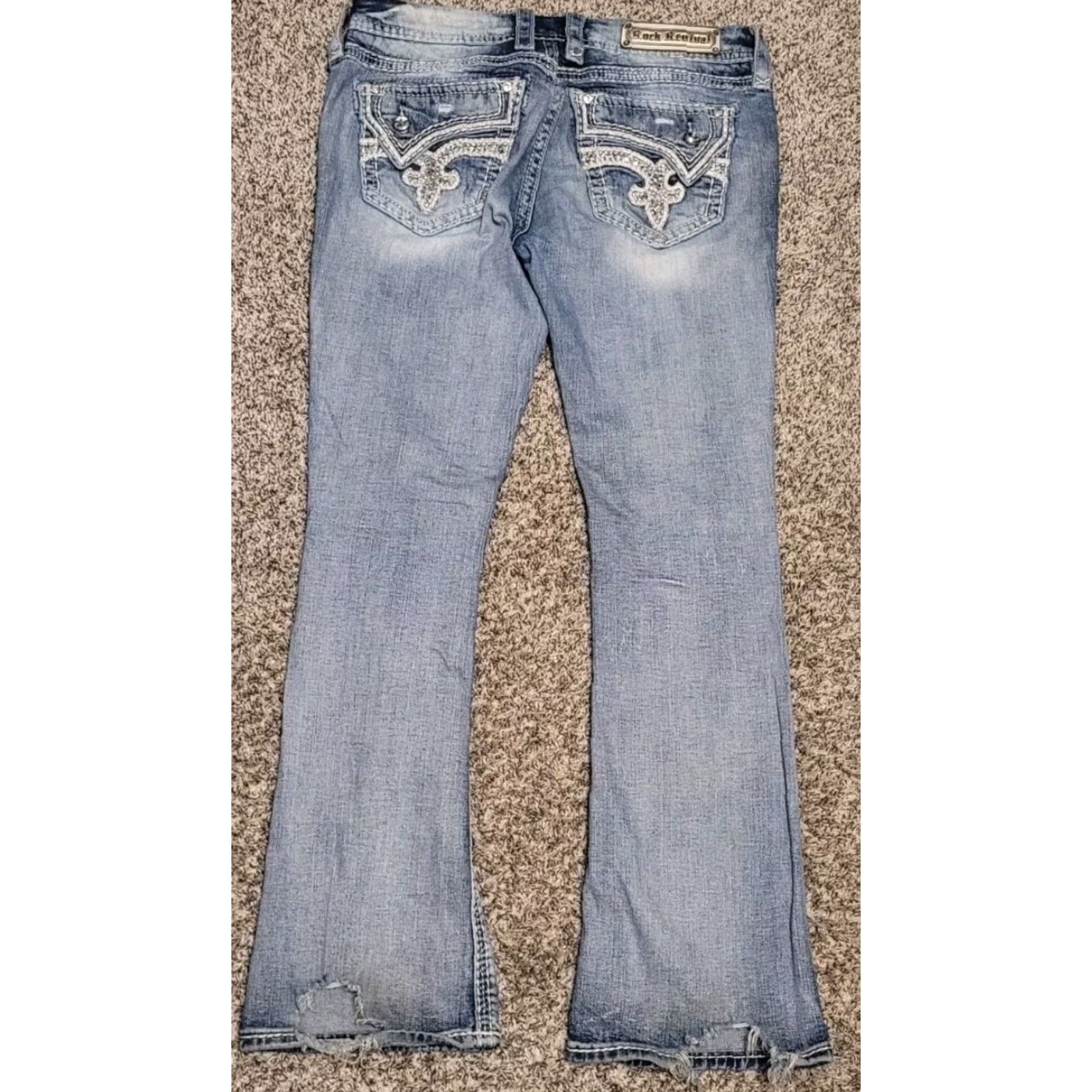 Vintage ROCK REVIVAL Jeans Womens Size 30 Bootcut Denim 5-Pocket Embroidered Rhinestone Anzelie Mid Rise Blue Size 30" / US 8 / IT 44 - 2 Thumbnail