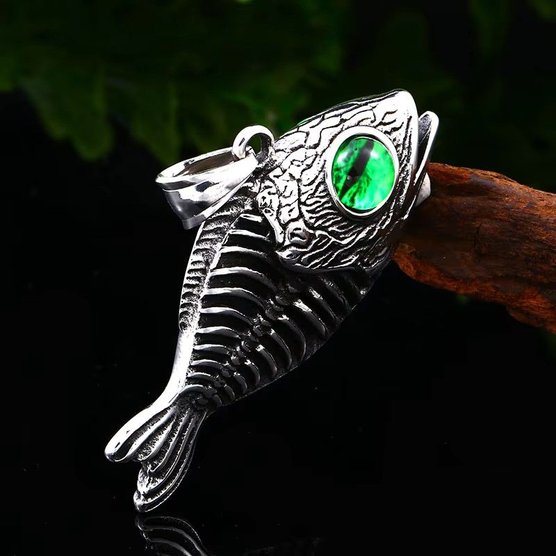 Jewelry Fish Bones Green Evil Eyes Pendant Necklace Goth Jewelry Y2K Size ONE SIZE - 2 Thumbnail