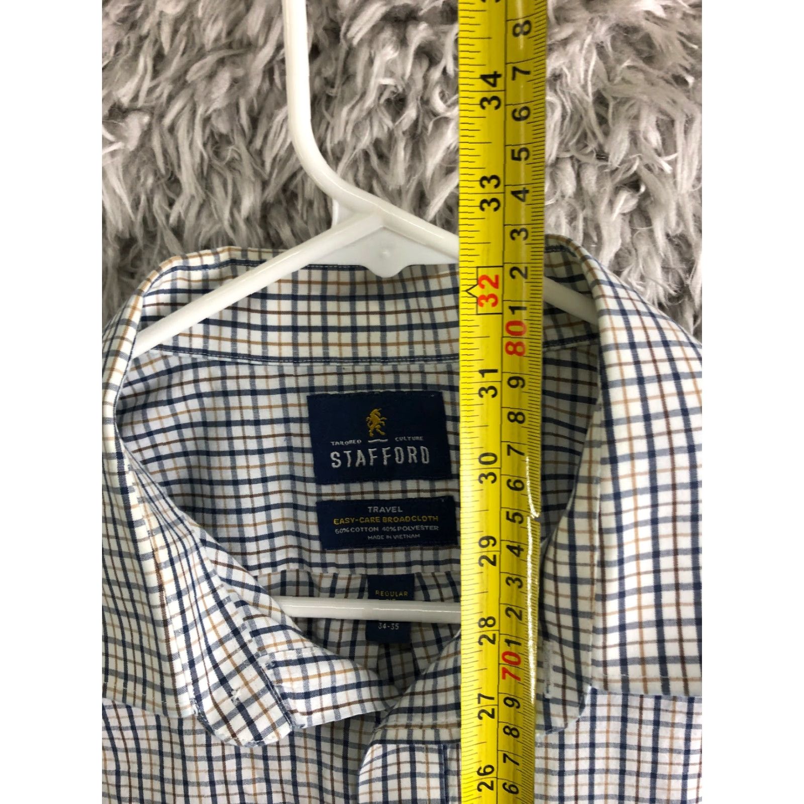 Stafford Stafford Shirt White Plaid Long Sleeve Spread Collar 17.5 34-35 Regular Mens Size US XXL / EU 58 / 5 - 6 Thumbnail