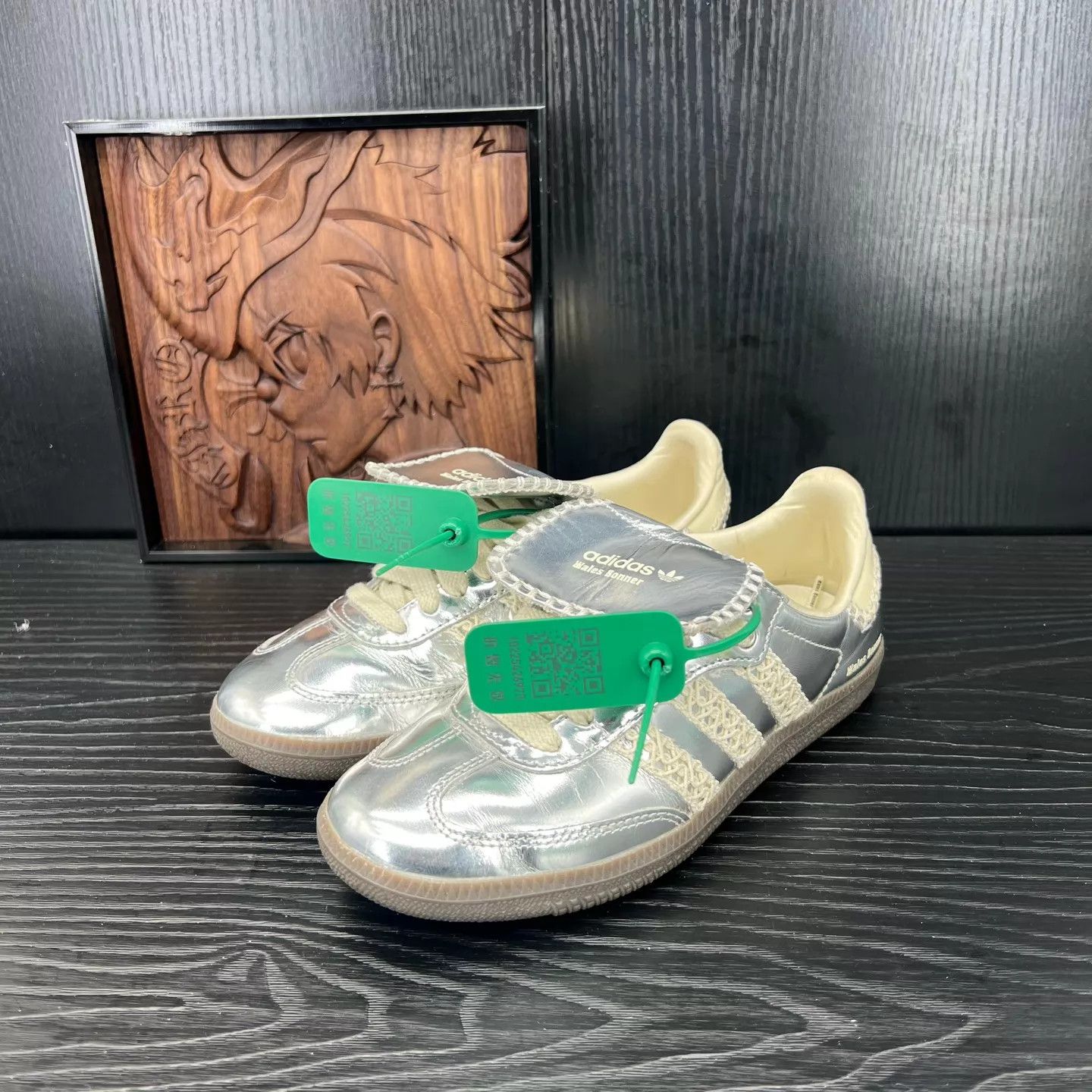 adidas gazelle silver green womens adidas x Wales Bonner Millennium Samba Sneakers - Silver Metallic / Si