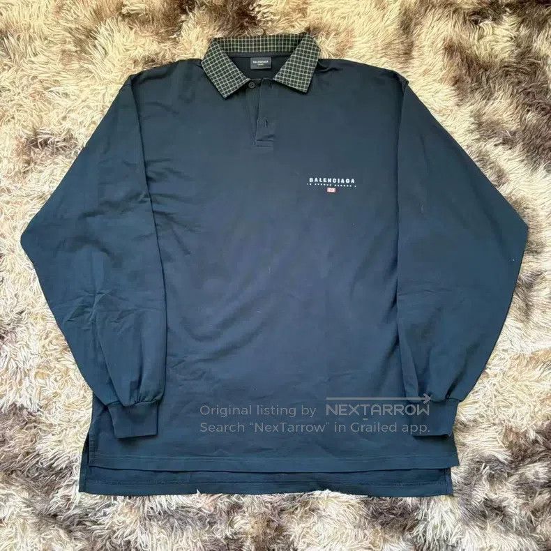 Balenciaga Balenciaga Black Plaid Collar Polo Long Sleeve Shirt Size US M / EU 48-50 / 2 - 1 Thumbnail