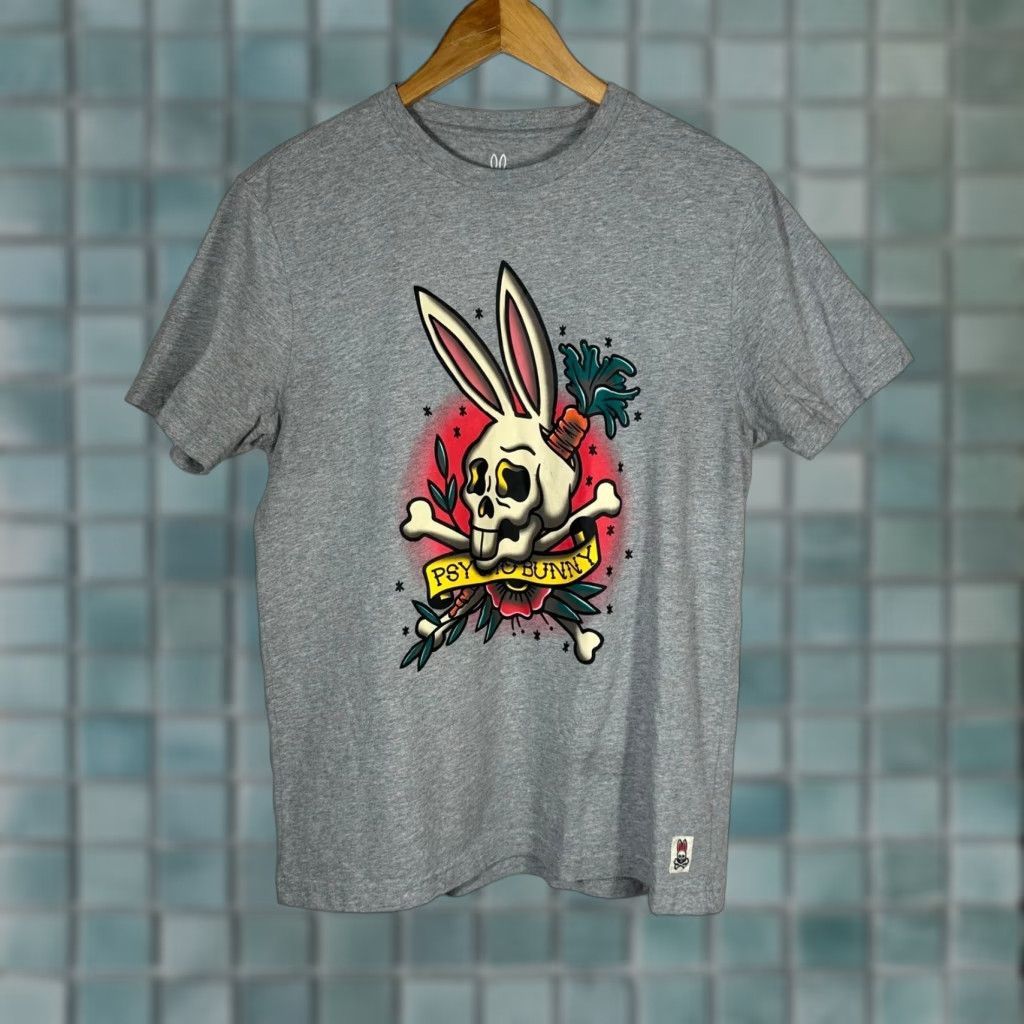 Psycho Bunny Psycho Bunny Mens T-Shirt Heather Grey 100% Cotton Graphic Print Skull Bunny Crew Neck Short Sleeve Size S Size US S / EU 44-46 / 1 - 1 Thumbnail