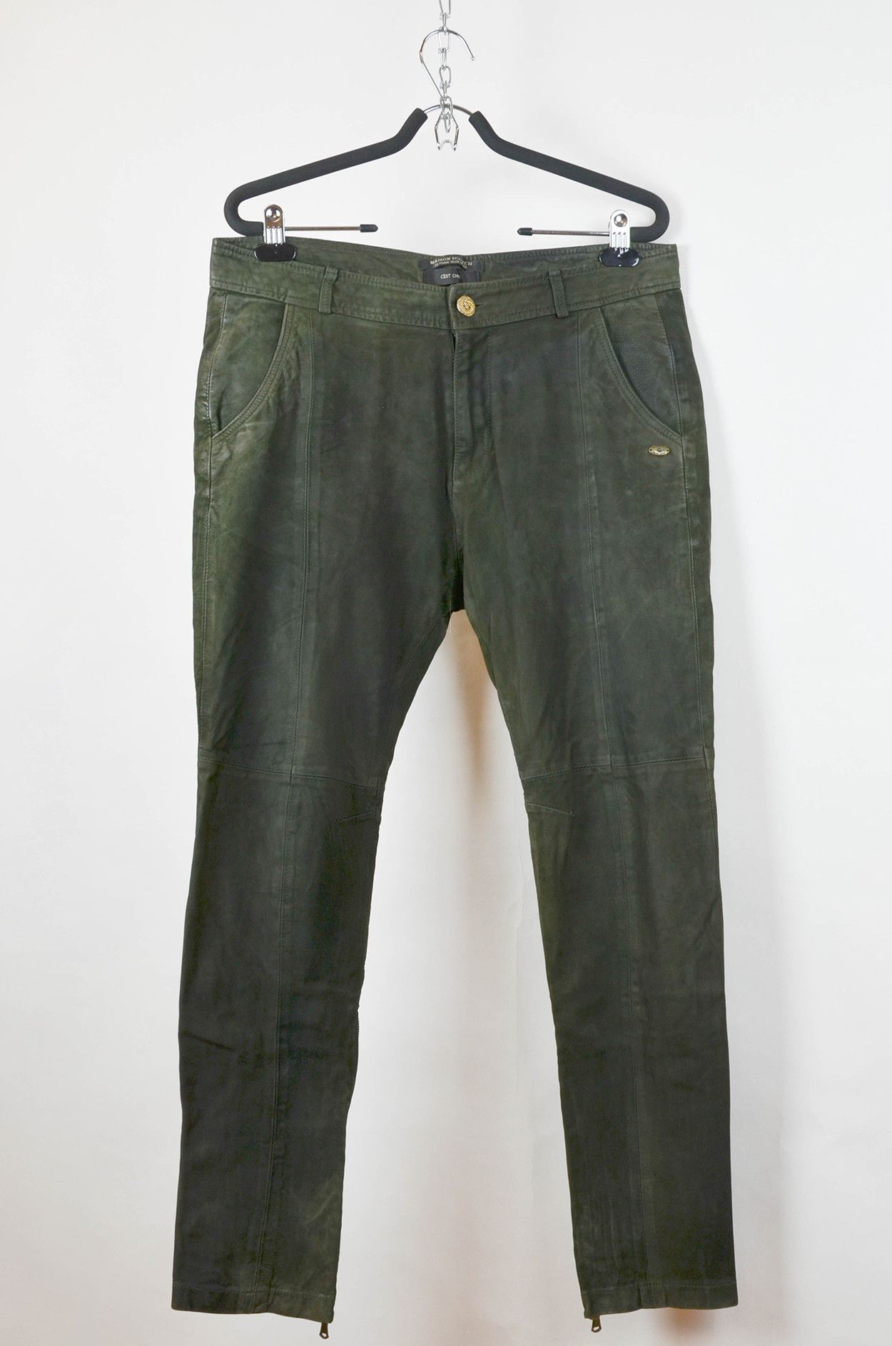 Leather × Scotch & Soda MAISON SCOTCH Green Leather Pants Size 33" - 1 Thumbnail