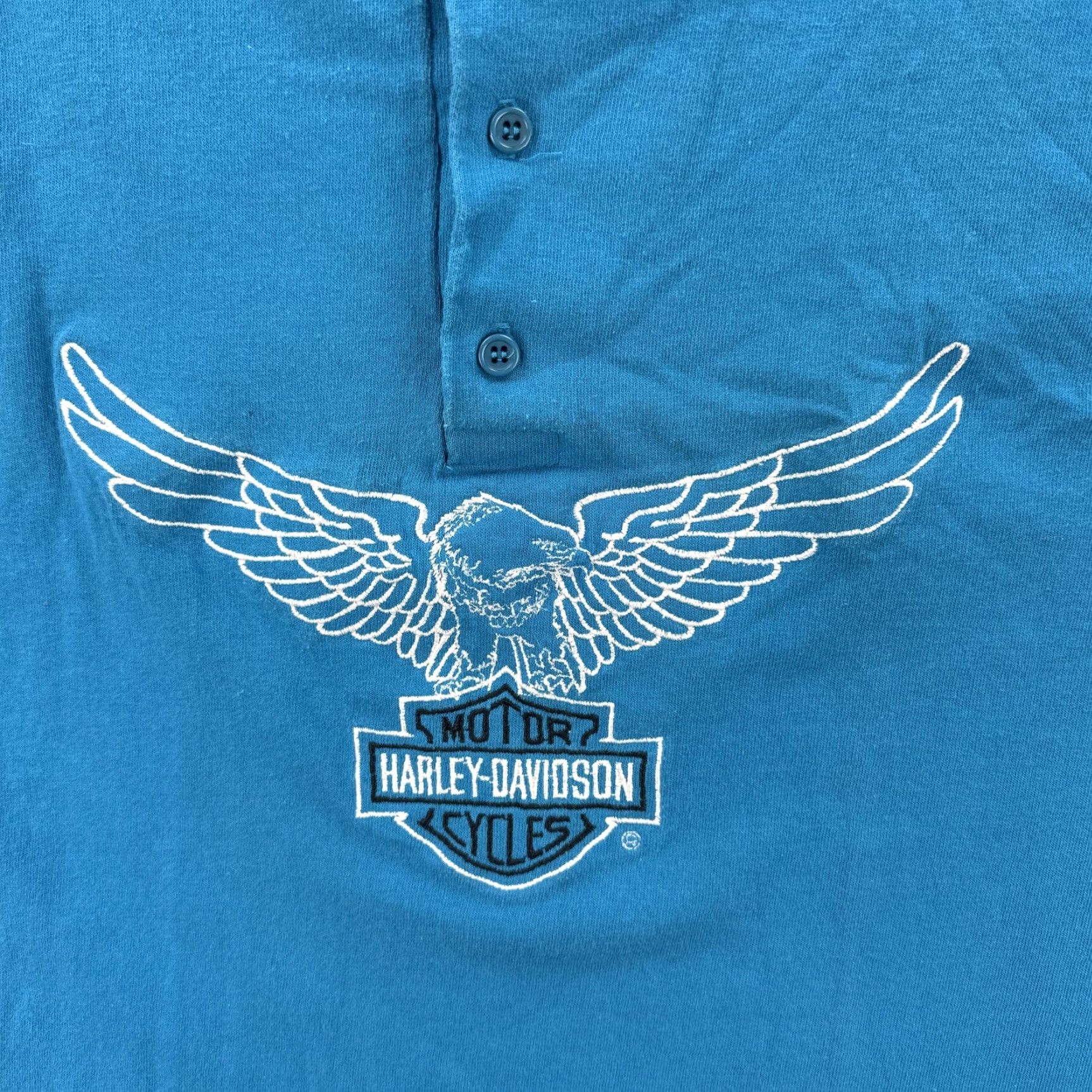 Harley Davidson VINTAGE Harley-Davidson Mens XL Embroidered Henley T Shirt Blue USA Made Size US XL / EU 56 / 4 - 6 Thumbnail