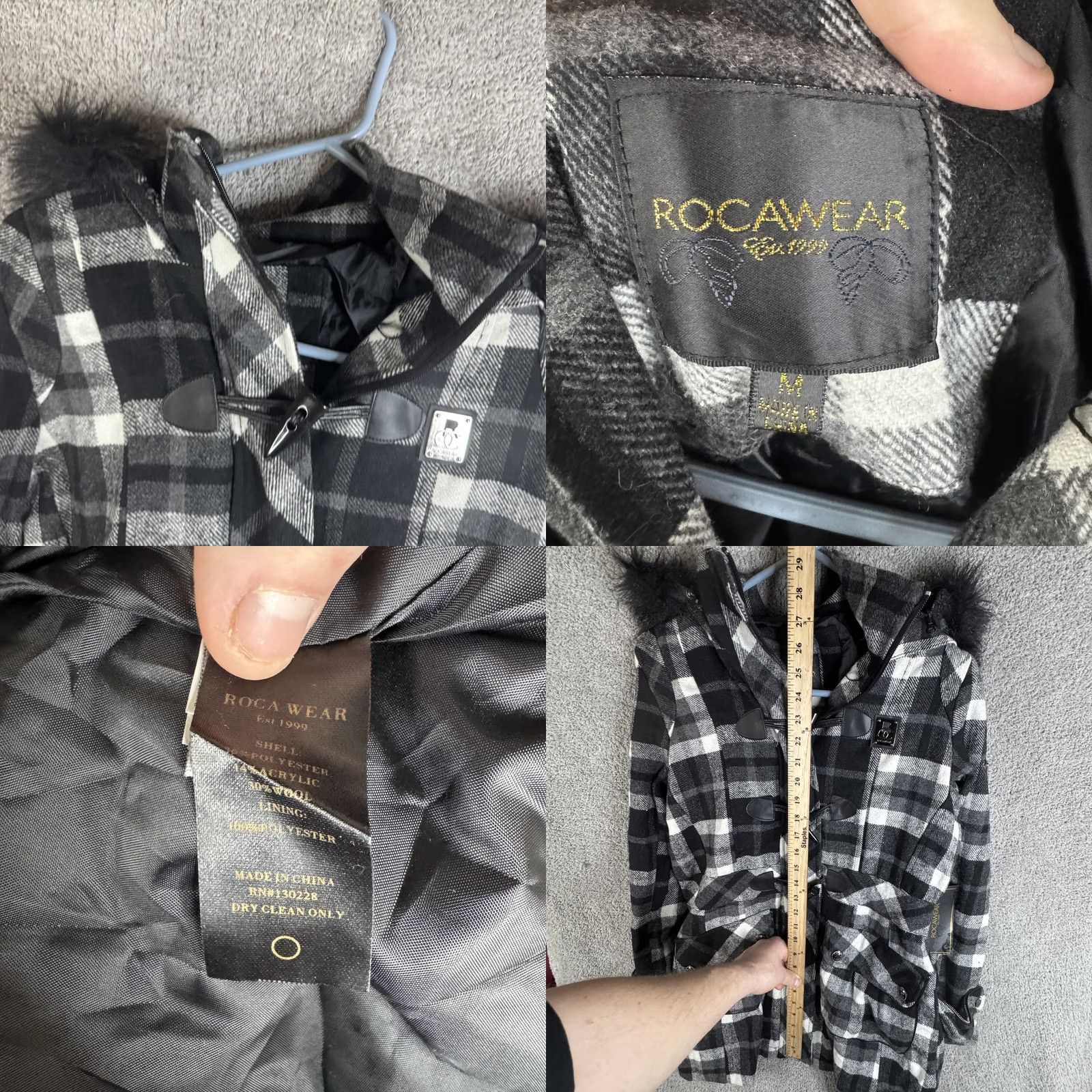 Rocawear Rocawear Coat Womens M Black Plaid Hooded Toggle Pockets Fur Trim Winter Parka Jacket Size M / US 6-8 / IT 42-44 - 8 Thumbnail