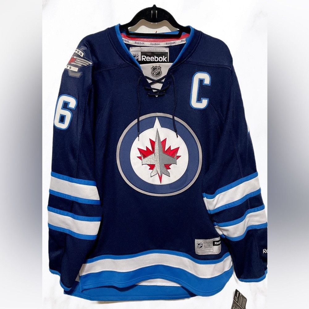 image of Nhl NWT Winnipeg Jets Long Sleeve Hockey Jersey Signed By Andre in Blue, Men's (Size Large)