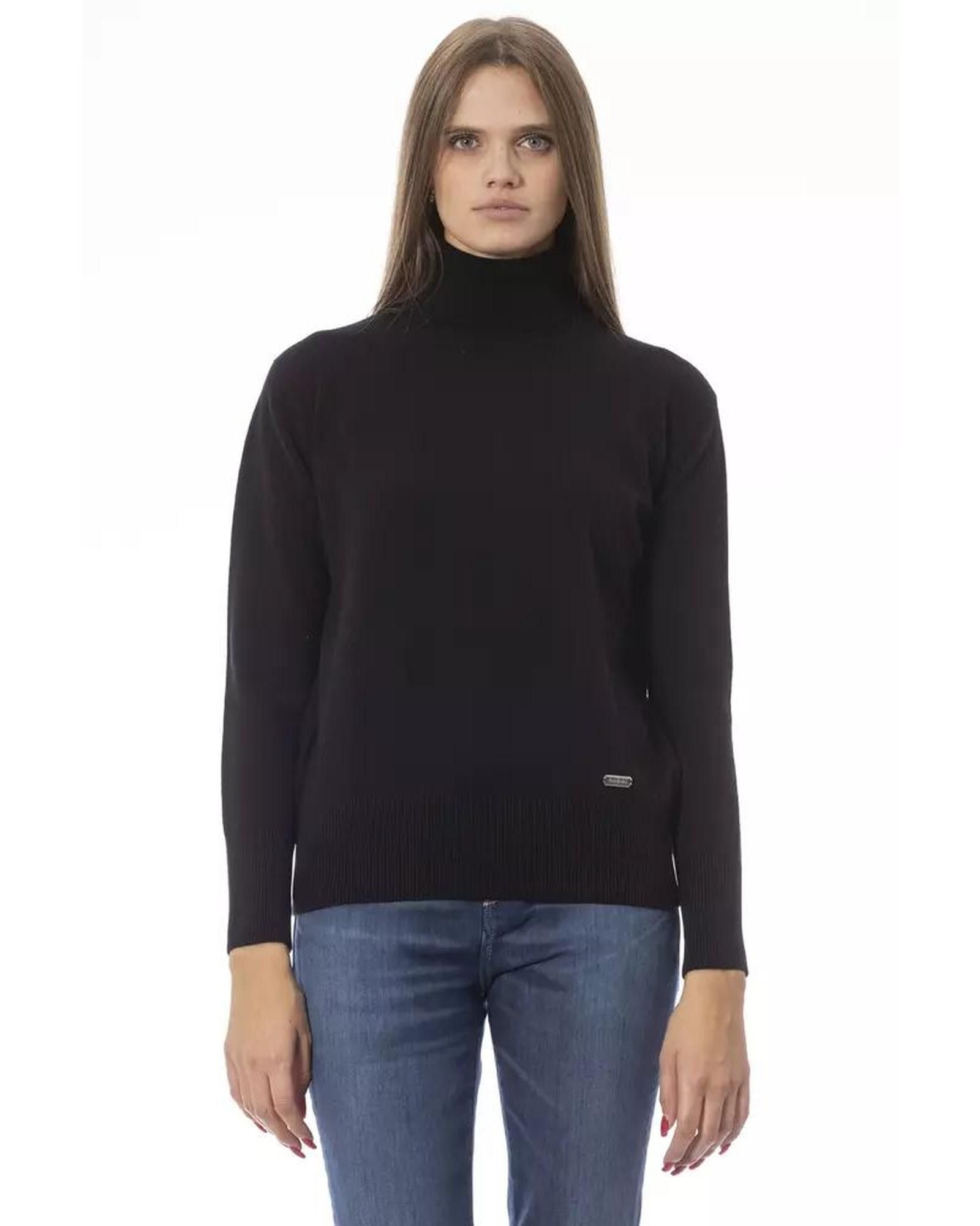 image of Baldinini Fine Ribbed Knit Turtleneck Sweater in Black, Women's (Size XL)