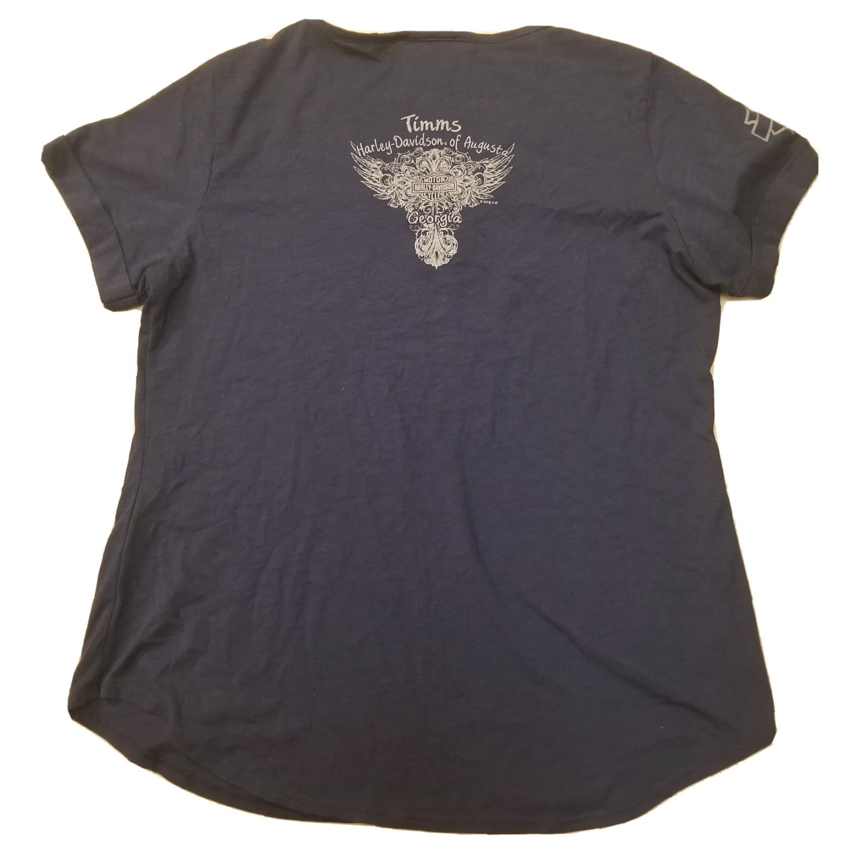 Harley Davidson Harley-Davidson Women's XL V-Neck T Shirt Double Sided Blue Logo Augusta GA Size XL / US 12-14 / IT 48-50 - 2 Thumbnail