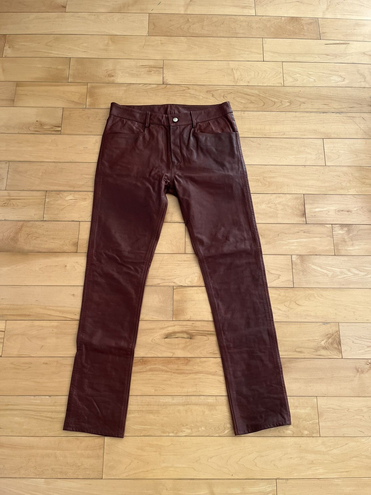 image of NWT - Rick Owens Leather Tyrone Pants in Burgundy, Men's (Size 36)