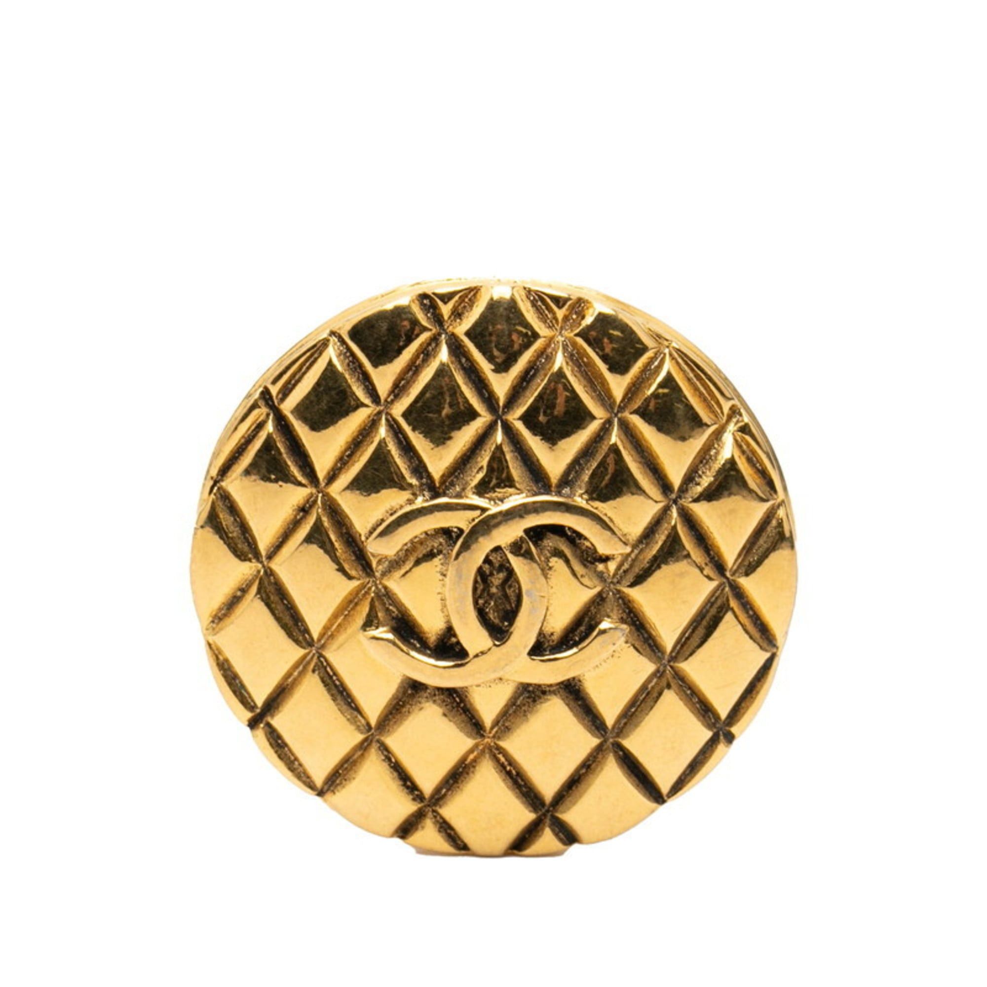 CHANEL Coco Mark Matelasse Vintage Brooch Gold Plated Women's