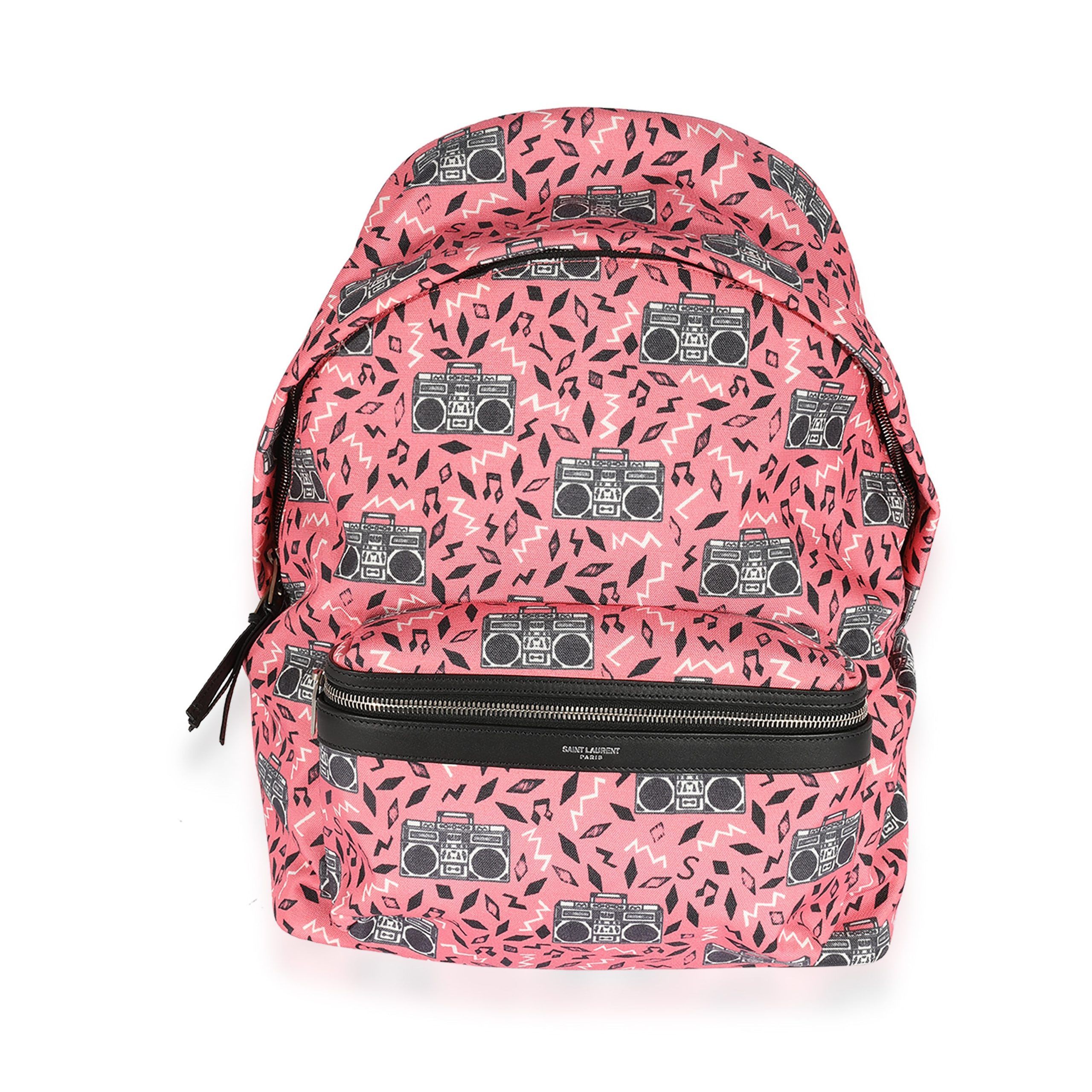image of YVES Saint Laurent Pink Radio Print Canvas City Backpack, Women's