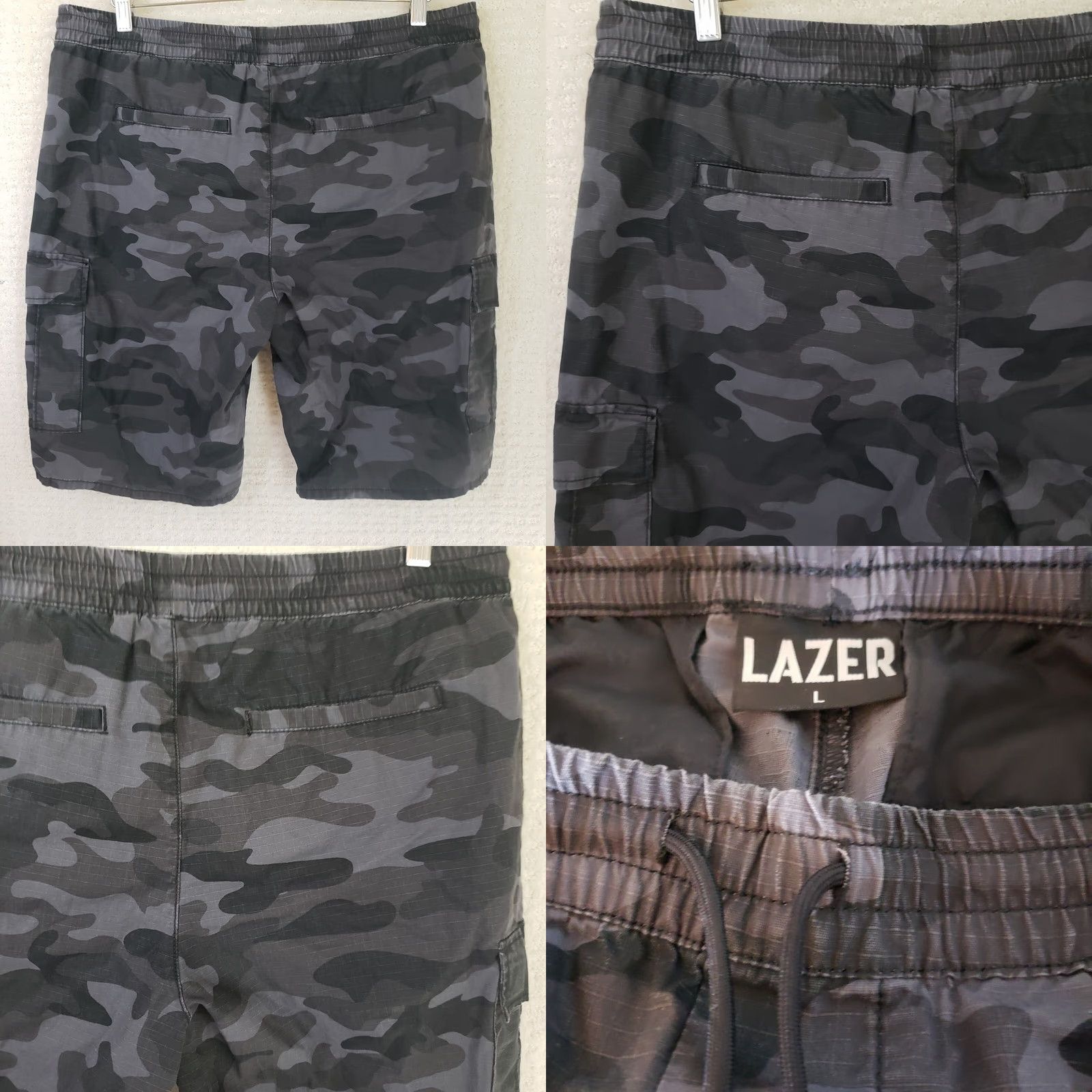 Vintage Lazer Cargo Shorts MEN'S L BLACK CAMO 36X11 100% COTTON Drawstring Pockets Cargo Shorts Regular Rise Vintage: No Size US 33 - 8 Thumbnail