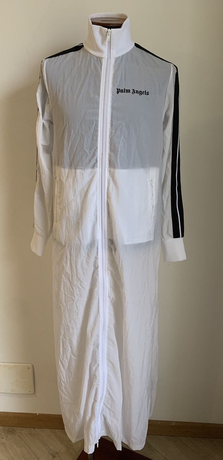 Image of Palm Angels Nylon Long Track Jacket W/b in White, Women's (Size XL)