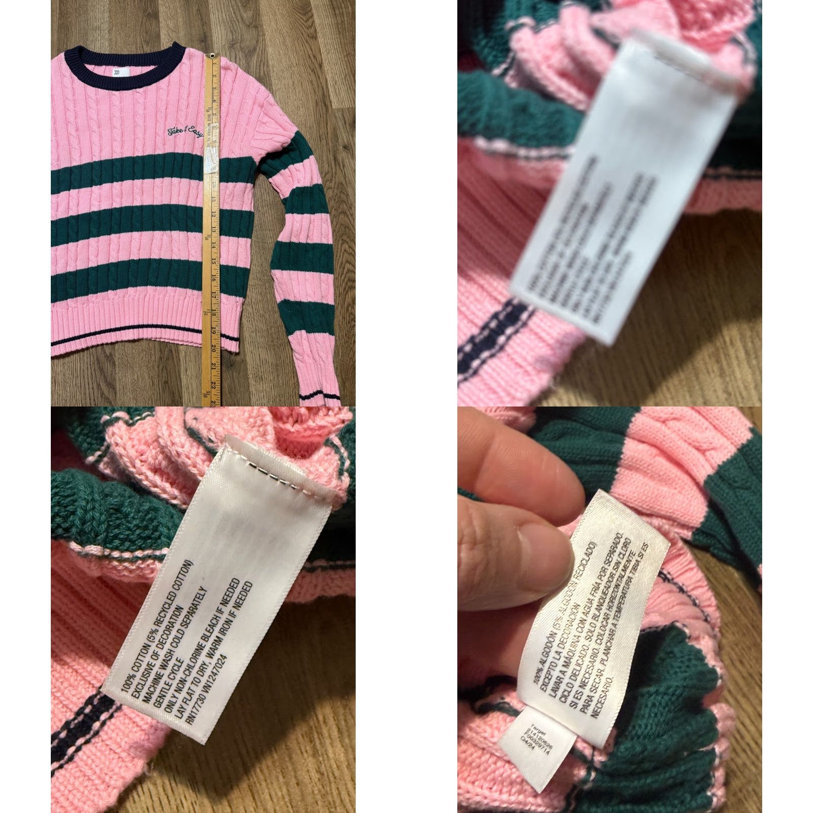 Vintage All in Motion Sweater Women's Medium Pink Blue Green Striped "Take it Easy" Size M / US 6-8 / IT 42-44 - 8 Thumbnail