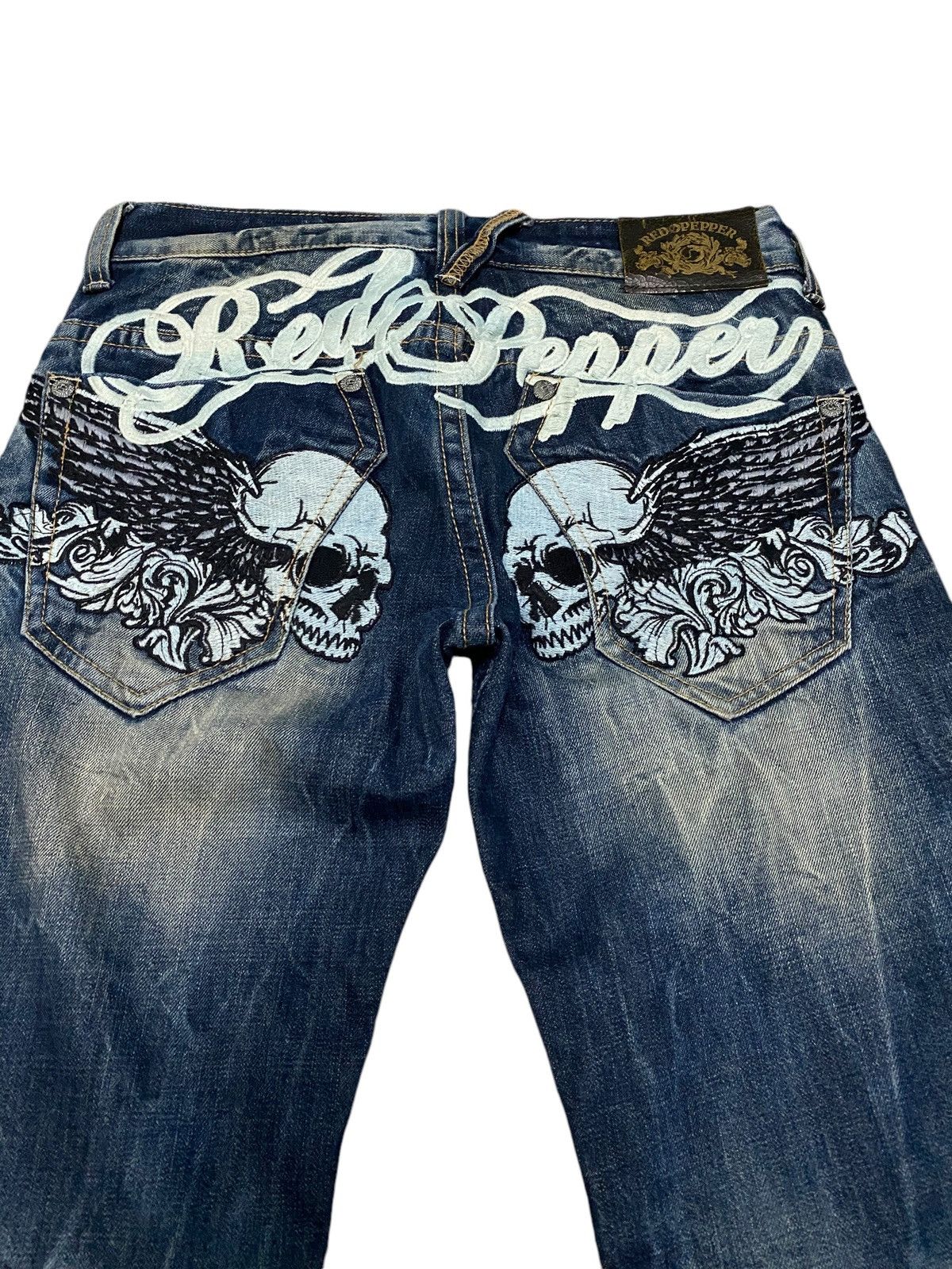 Japanese Brand Red peppers skulls x designer flare jeans Size US 32 / EU 48 - 9 Thumbnail