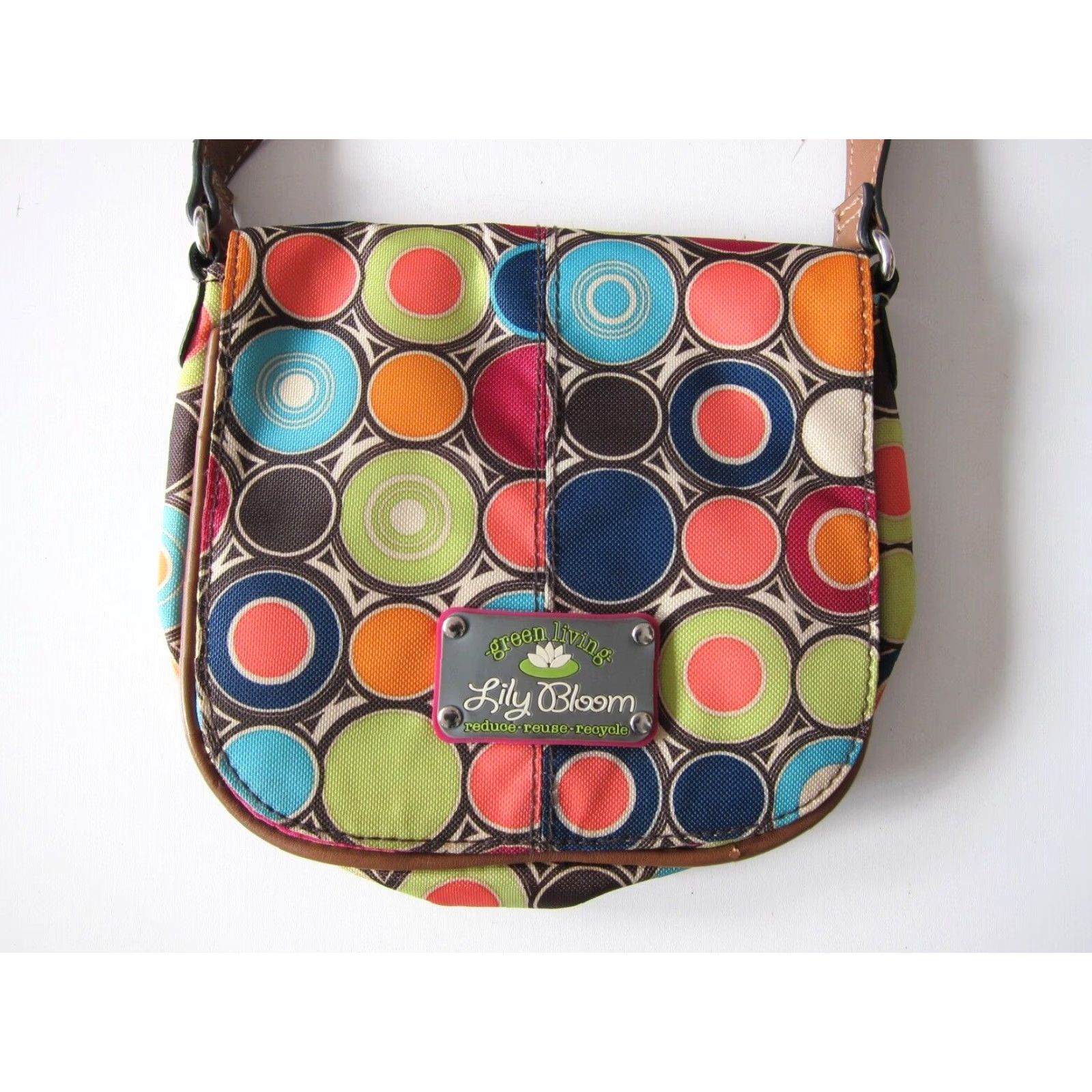 Vintage Lily Bloom Satchel Crossbody Unisex Adults Small Poly Satchel Purse Green Pink Green Blue Polka Dot Living 8" 7" 23" Strap Drop Womens/Mens Size ONE SIZE - 3 Thumbnail