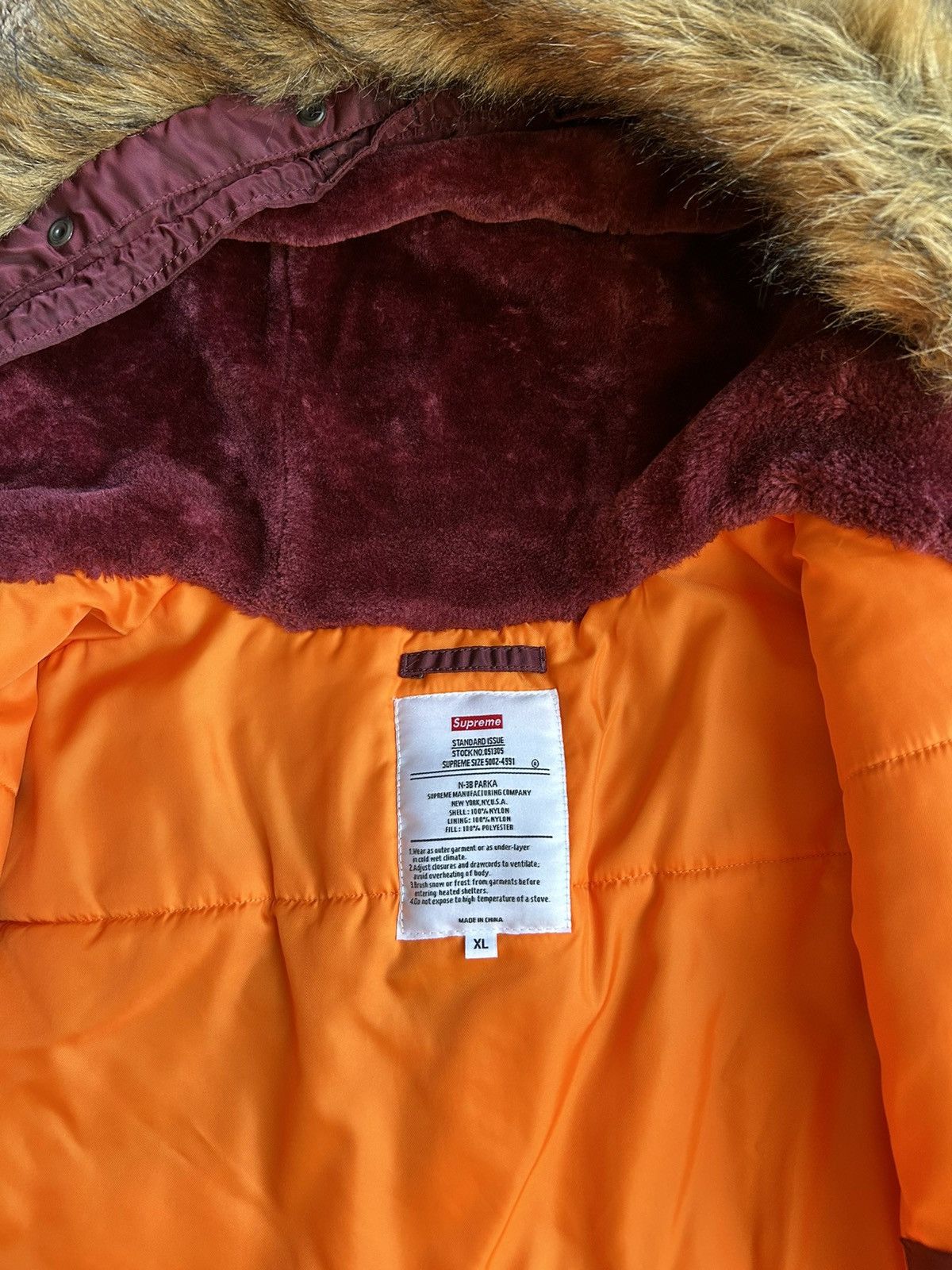 Supreme Supreme Burgundy N-3B Parka - Size: XL Size US XL / EU 56 / 4 - 7 Thumbnail