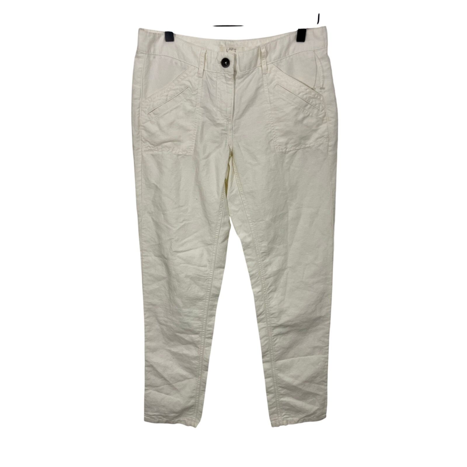 Loft Loft Pants 0 Linen Blend Pockets Taper Ivory Casual Coastal Size 25" / US 0 / IT 36 - 1 Thumbnail