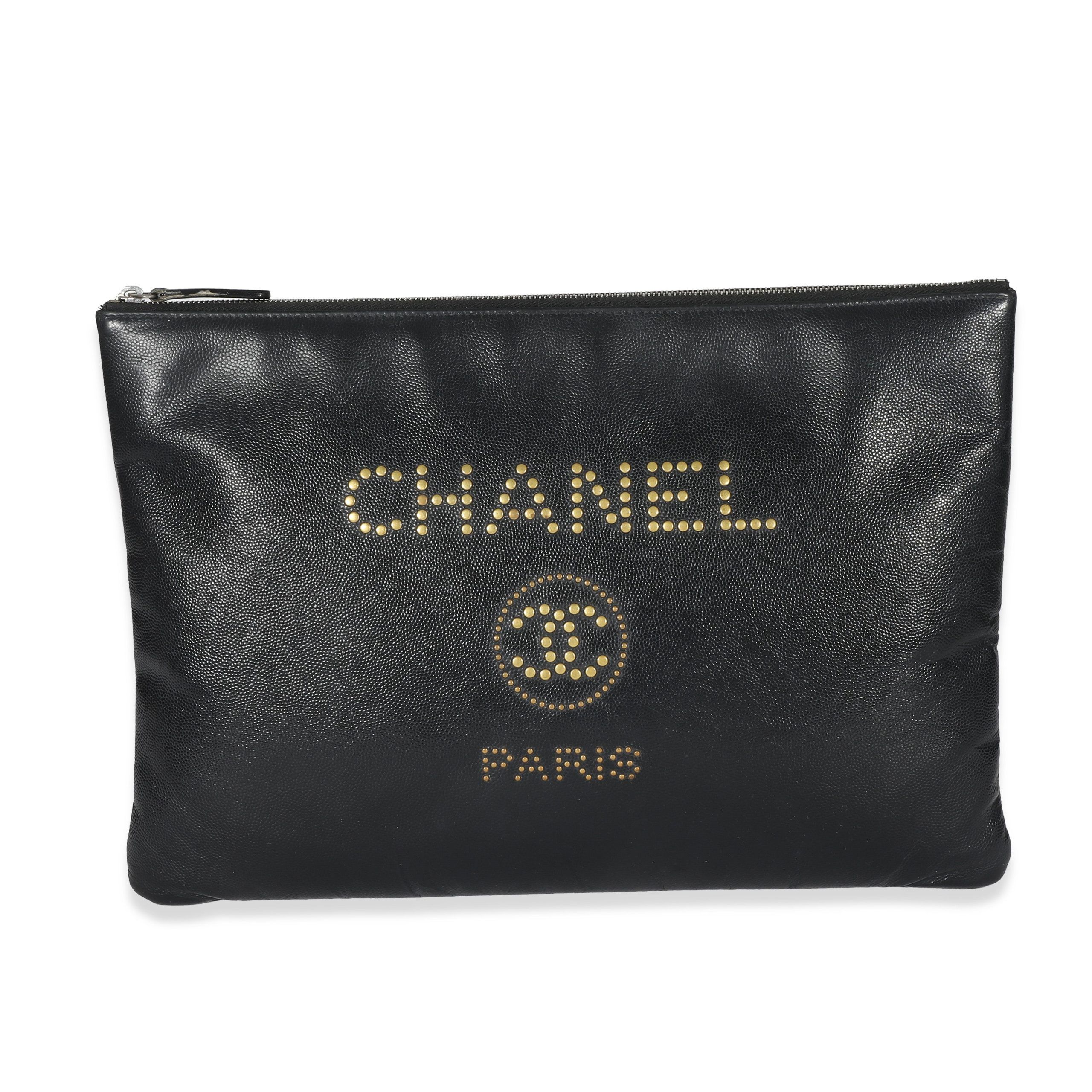 image of Chanel Black Caviar Studded Large Deauville Pouch, Women's