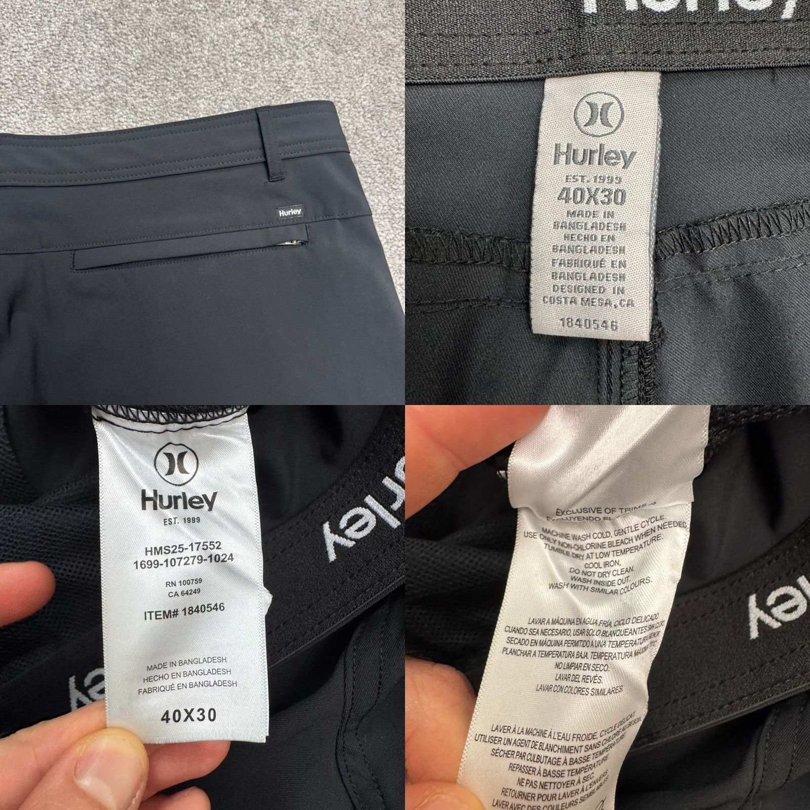 Hurley Hurley Performance Tech Golf Chino Pants Mens 40x30 Black Stretch Straight Leg Size US 40 / EU 56 - 8 Thumbnail