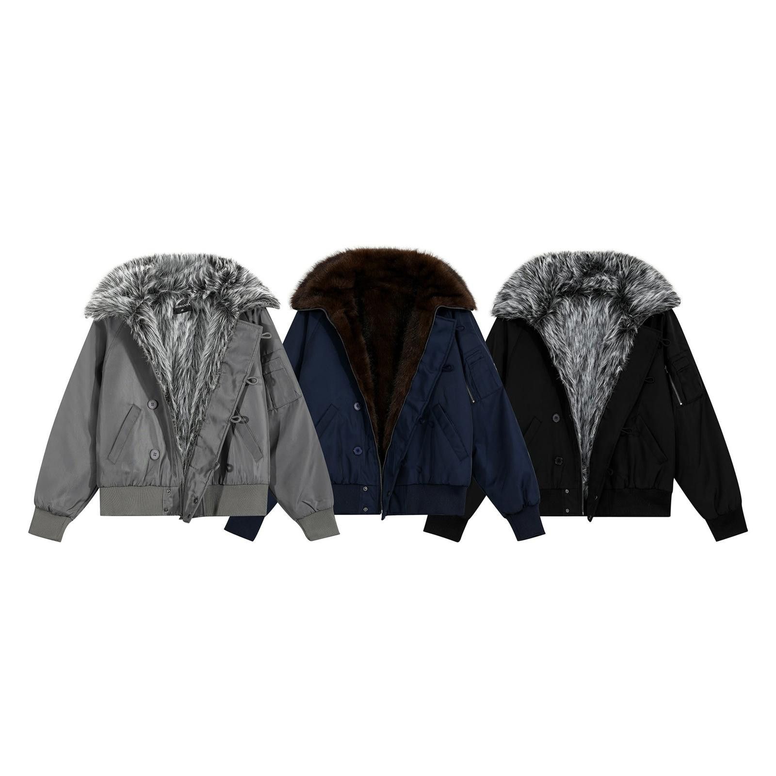 Japanese Brand Gray Fur Collar Bomber Jacket, Insulated Men's Outerwear Size US M / EU 48-50 / 2 - 3 Thumbnail
