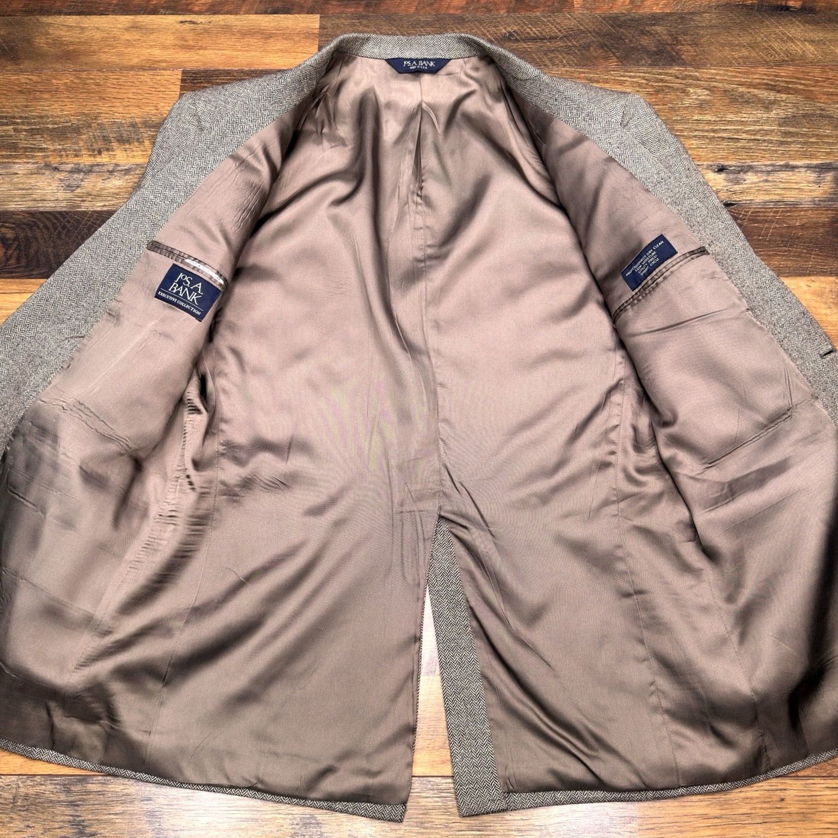 Jos. A. Bank Jos A Bank Blazer Sport Coat 42R Tan Wool Silk Linen Herringbone Tweed Size 42R - 3 Thumbnail