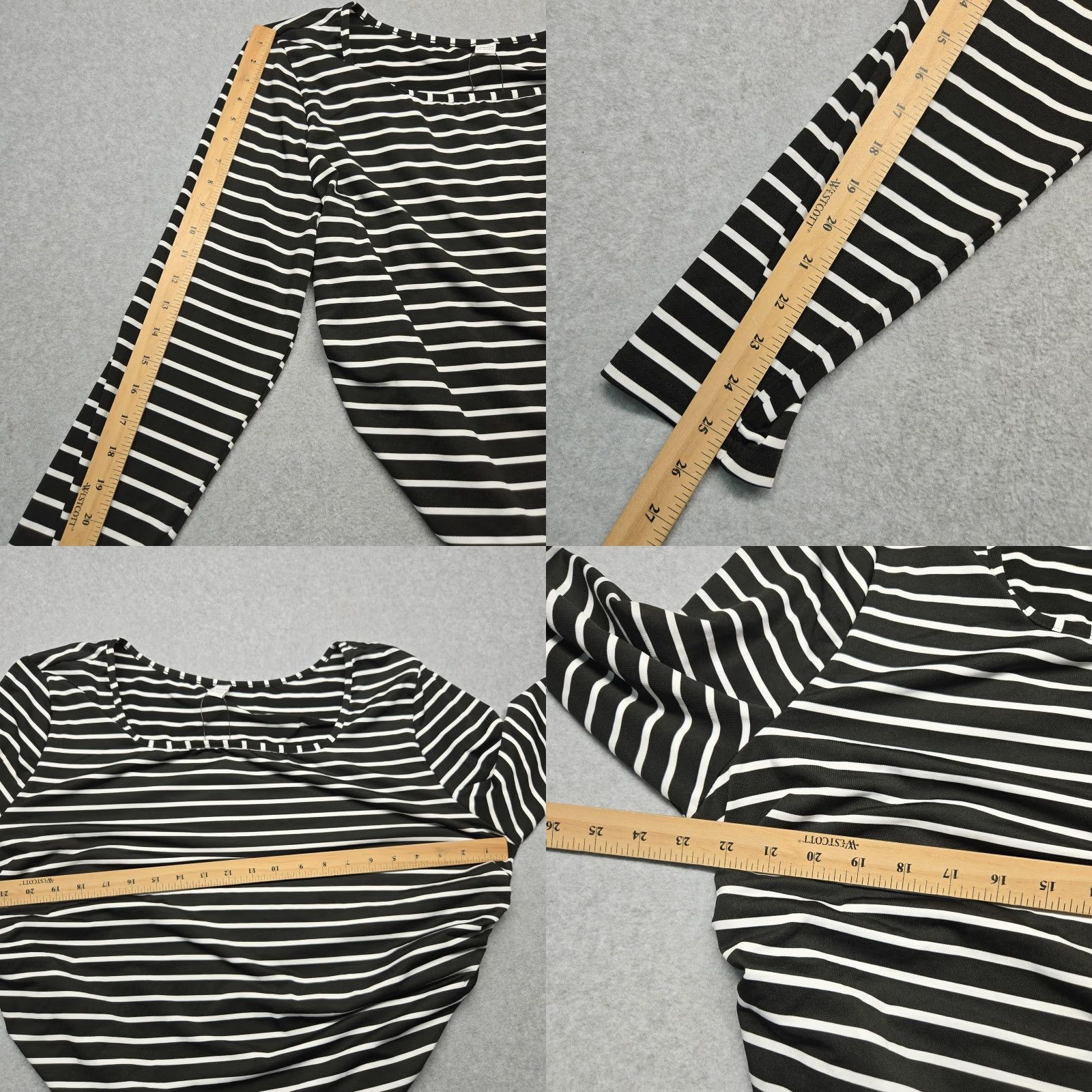 Vintage CURVZY Curvy Womens 5XL Plus Size Top Black White Striped Ruched Stretch Long Sleeve Blouse Shirt Square Neck Size XXL / US 16-18 / IT 52-54 - 8 Thumbnail